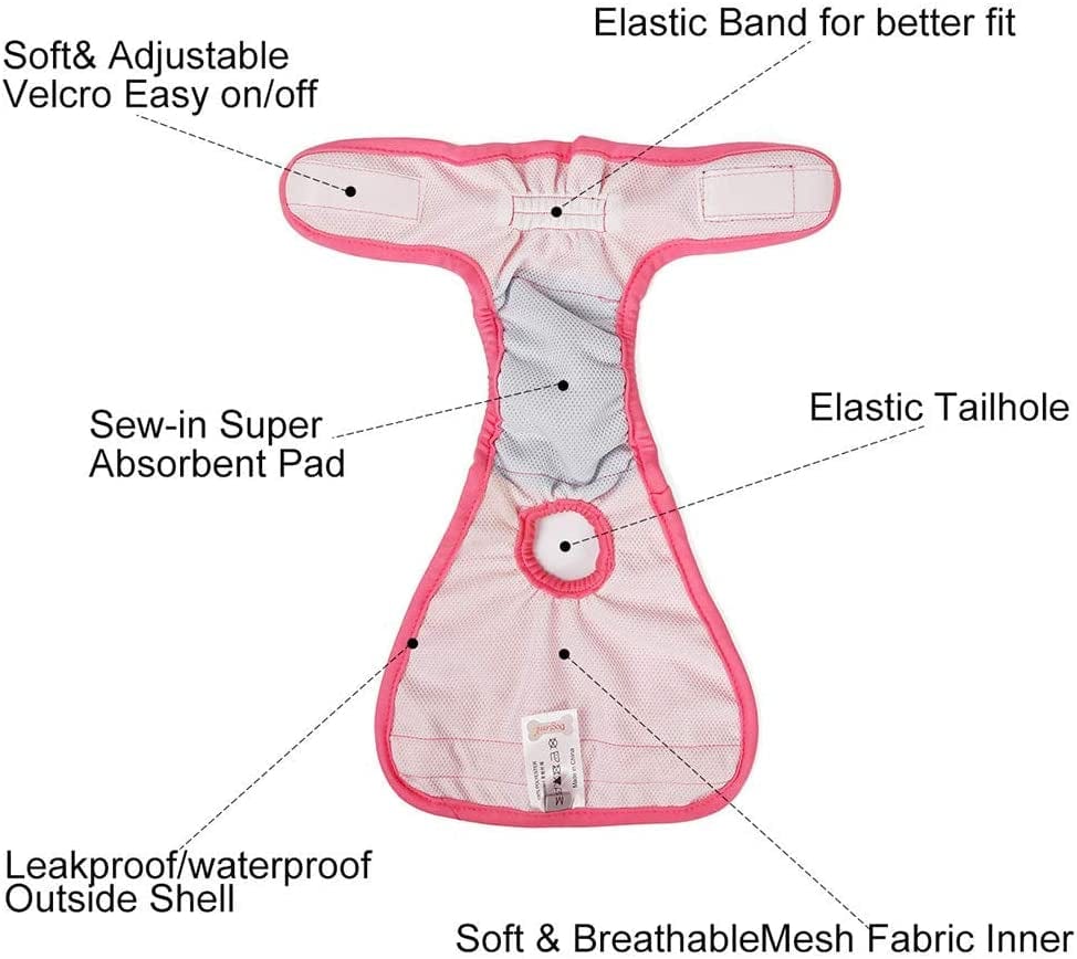 Washable Dog Diapers Premium Male & Female Dog Diapers Easywear Durable Doggie Diapers Machine Washable Solution for Pet Incontinence and Long Travels - 3 Pack Set (XS) Animals & Pet Supplies > Pet Supplies > Dog Supplies > Dog Apparel OCSOSO   