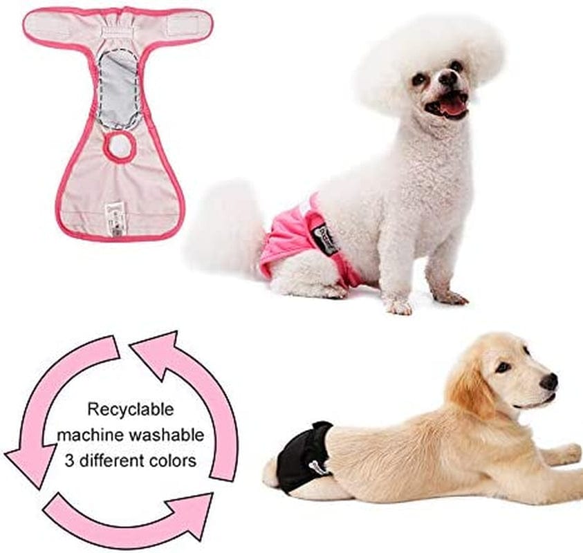 Washable Dog Diapers Premium Male & Female Dog Diapers Easywear Durable Doggie Diapers Machine Washable Solution for Pet Incontinence and Long Travels - 3 Pack Set (XS) Animals & Pet Supplies > Pet Supplies > Dog Supplies > Dog Apparel OCSOSO   