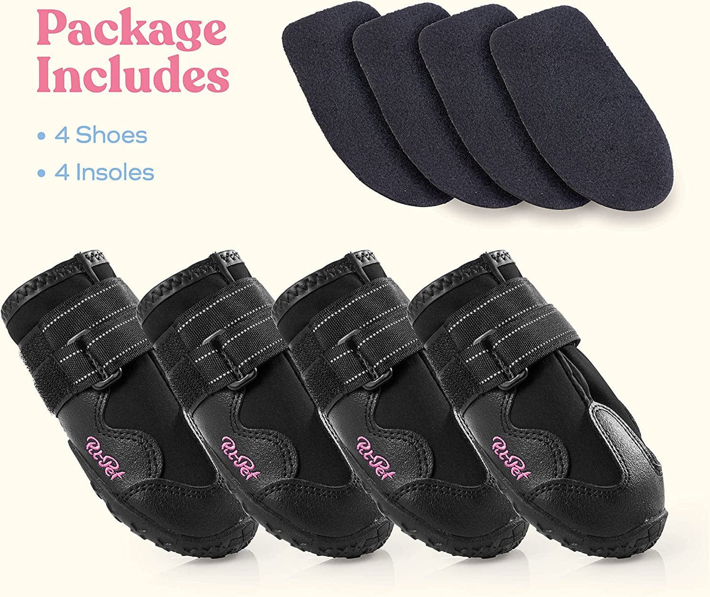 Waterproof Dog Shoes - Stylish Designed Shoes for Dogs - Dog Boots with Non-Slip Rubber Bottom Protects Paw from Hot or Cold Pavement, Dog Booties with Reflective Straps for Dogs Safety, Puppy Shoes. Animals & Pet Supplies > Pet Supplies > Dog Supplies > Dog Apparel PitPet   