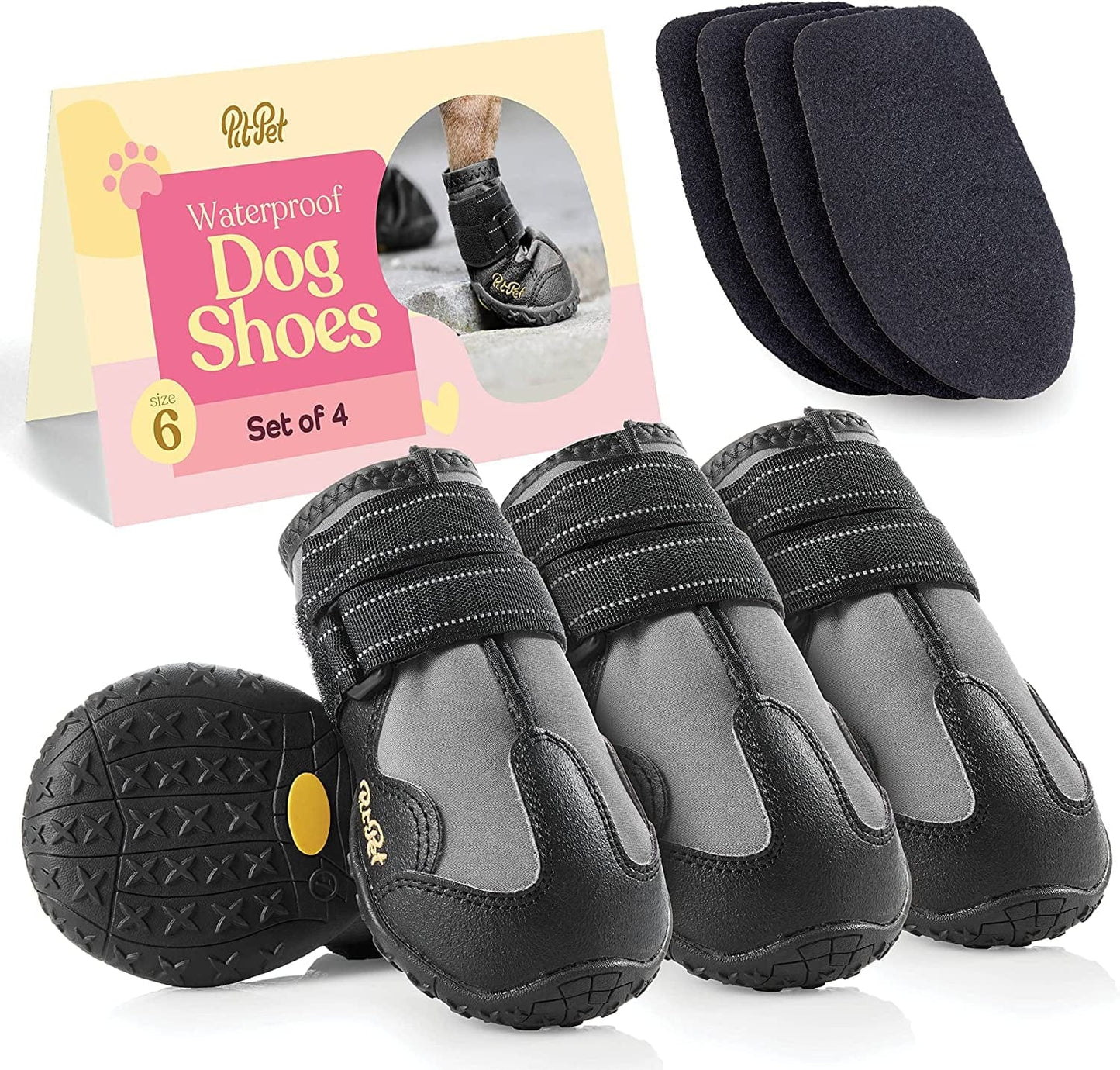 Waterproof Dog Shoes - Stylish Designed Shoes for Dogs - Dog Boots with Non-Slip Rubber Bottom Protects Paw from Hot or Cold Pavement, Dog Booties with Reflective Straps for Dogs Safety, Puppy Shoes. Animals & Pet Supplies > Pet Supplies > Dog Supplies > Dog Apparel PitPet Gray Size 6: 2.56"Width 2.8"Length 