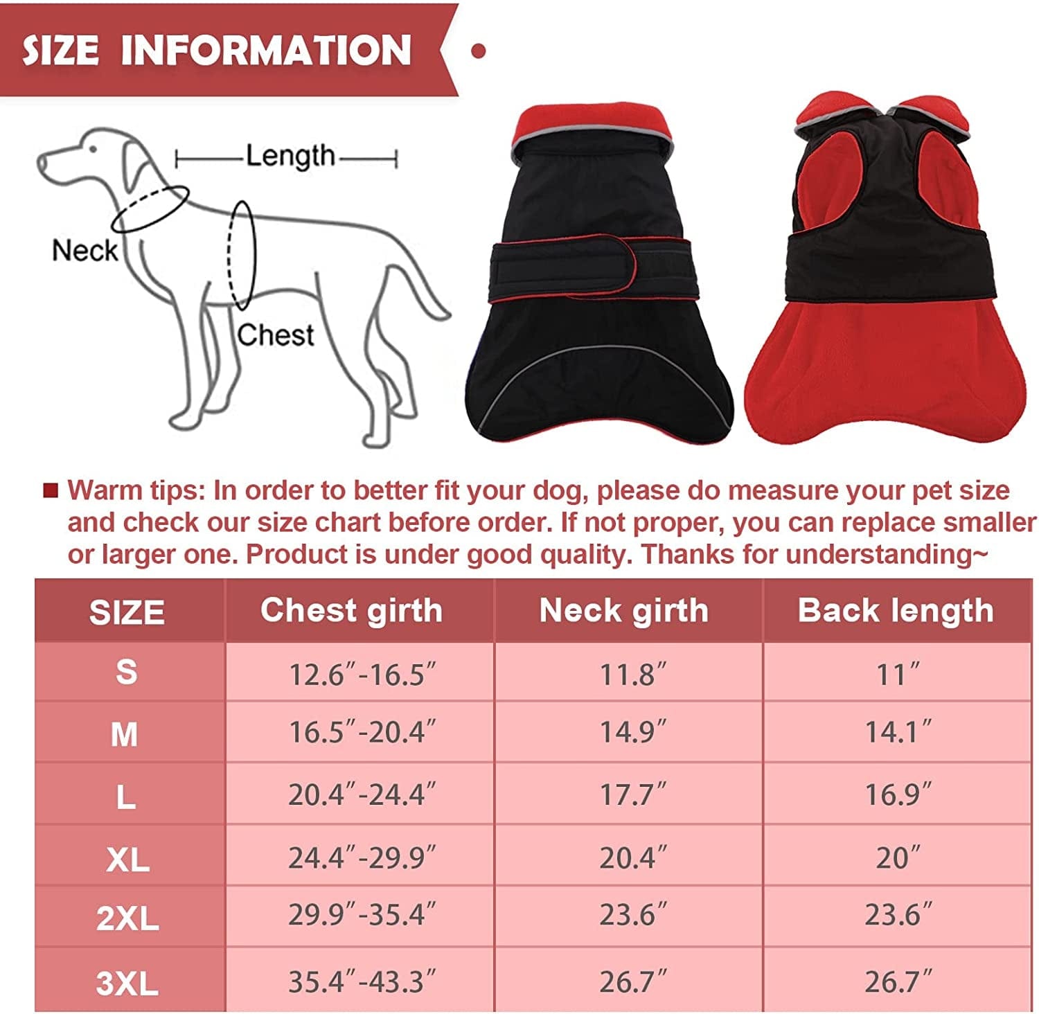 Waterproof Reversible Warm Fleece Lining Dog Winter Jacket Cold Weather Vest Clothes Coats for Small Medium Large Dogs, Adjustable Padded Thick Dog Apparel with Reflective Stripe for Outdoor Hiking Animals & Pet Supplies > Pet Supplies > Dog Supplies > Dog Apparel Yagamii   