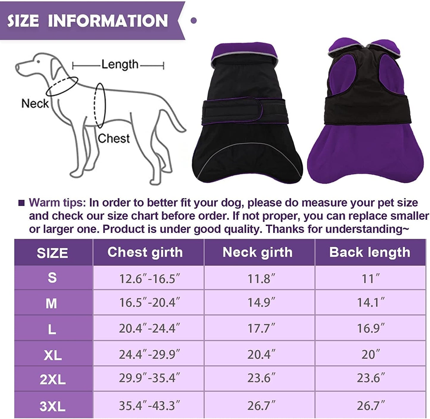 Waterproof Reversible Warm Fleece Lining Dog Winter Jacket Cold Weather Vest Clothes Coats for Small Medium Large Dogs, Adjustable Padded Thick Dog Apparel with Reflective Stripe for Outdoor Hiking Animals & Pet Supplies > Pet Supplies > Dog Supplies > Dog Apparel Yagamii   