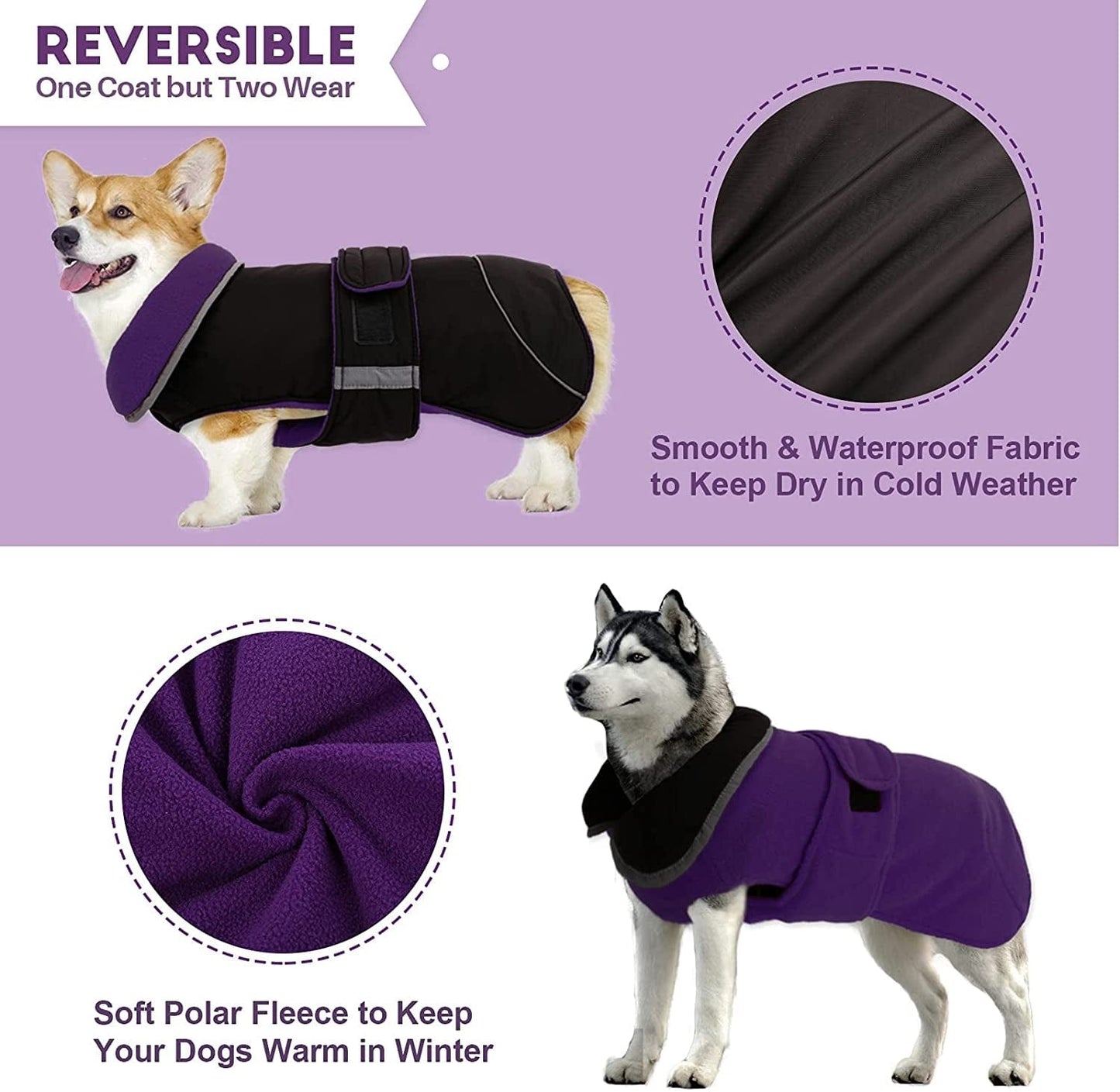 Waterproof Reversible Warm Fleece Lining Dog Winter Jacket Cold Weather Vest Clothes Coats for Small Medium Large Dogs, Adjustable Padded Thick Dog Apparel with Reflective Stripe for Outdoor Hiking Animals & Pet Supplies > Pet Supplies > Dog Supplies > Dog Apparel Yagamii   