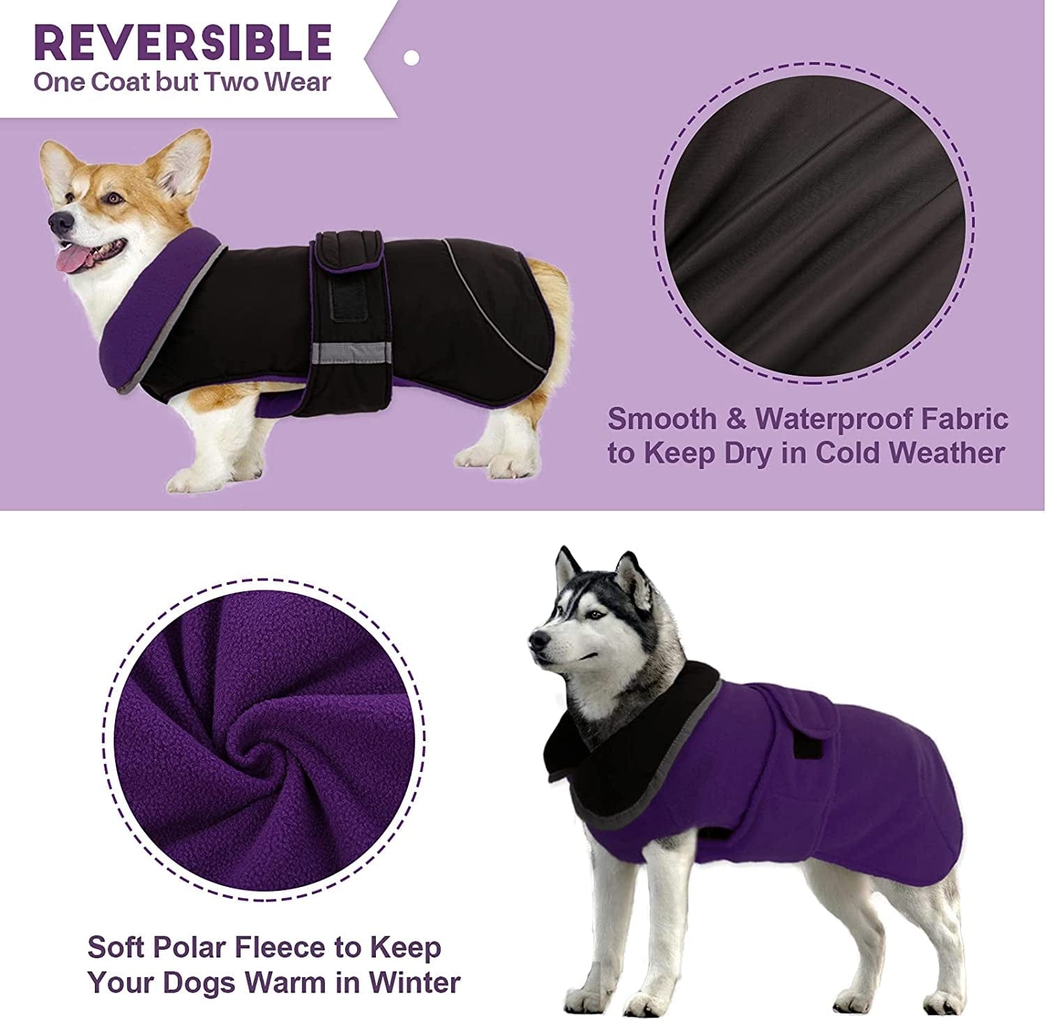 Waterproof Reversible Warm Fleece Lining Dog Winter Jacket Cold Weather Vest Clothes Coats for Small Medium Large Dogs, Adjustable Padded Thick Dog Apparel with Reflective Stripe for Outdoor Hiking Animals & Pet Supplies > Pet Supplies > Dog Supplies > Dog Apparel Yagamii   