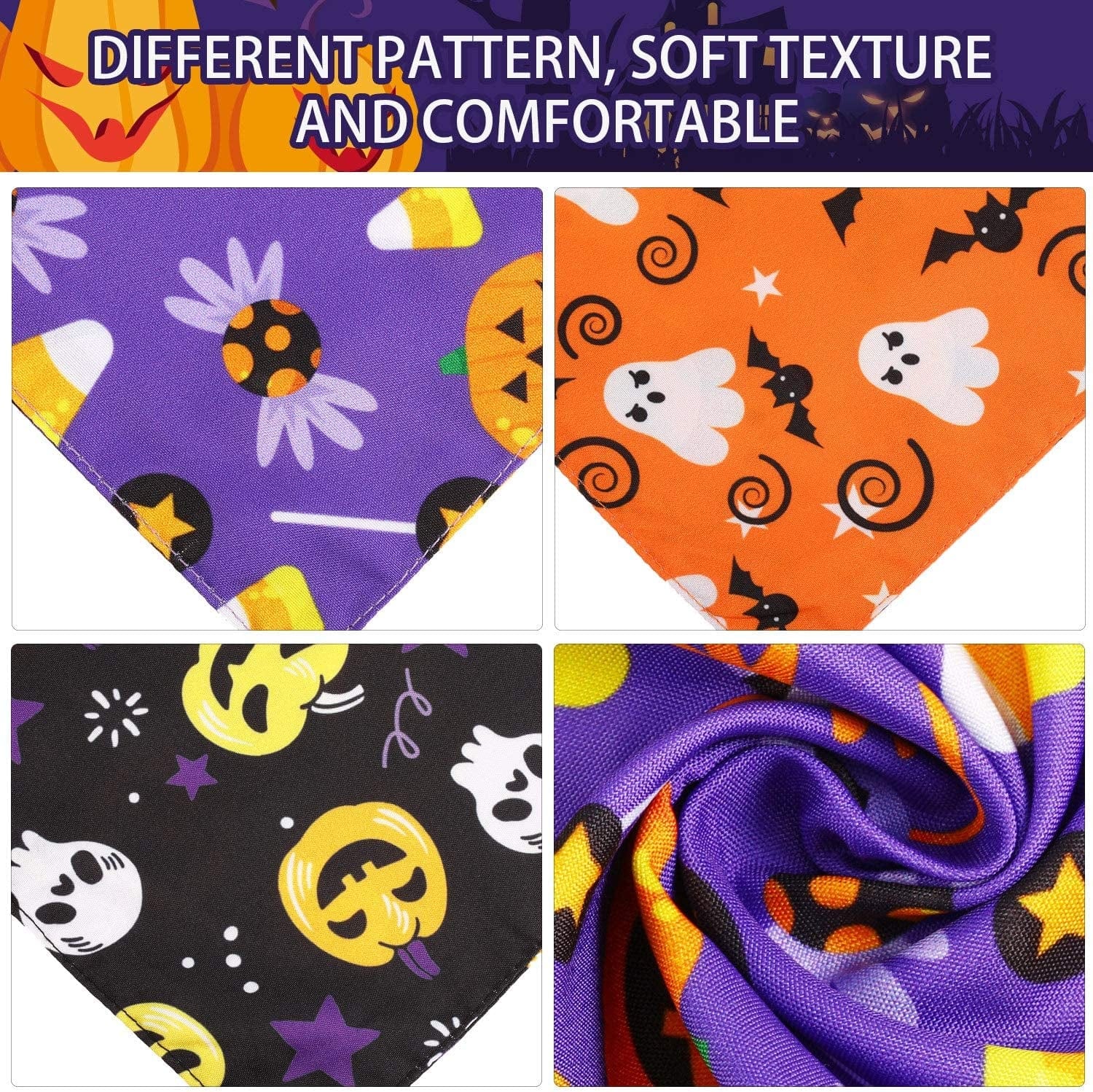 Weewooday 3 Pieces Halloween Dog Bandanas Reversible Dog Scarf Washable Triangle Pet Bibs Soft Pet Neckerchief Including Pumpkin Ghost Candy Bat Pattern Animals & Pet Supplies > Pet Supplies > Dog Supplies > Dog Apparel Weewooday   