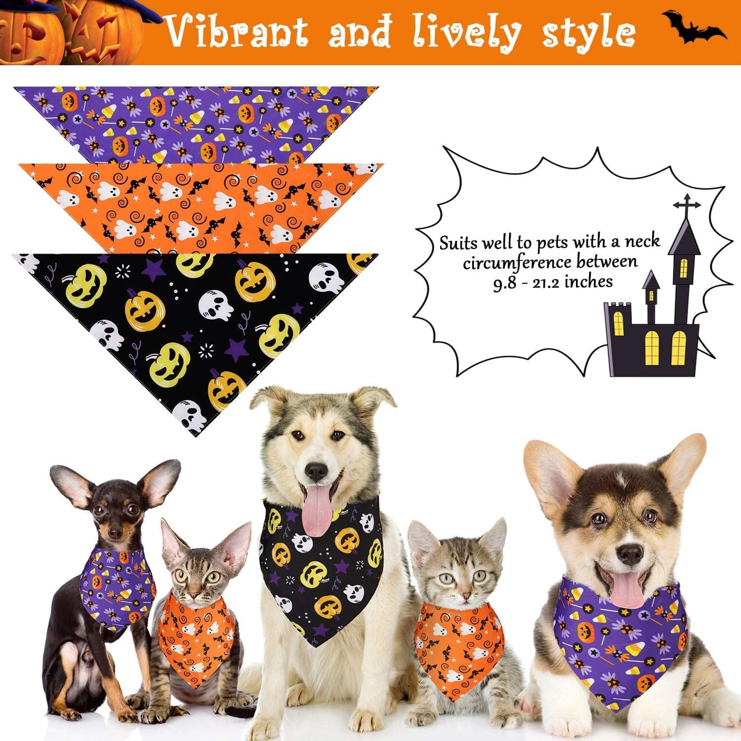 Weewooday 3 Pieces Halloween Dog Bandanas Reversible Dog Scarf Washable Triangle Pet Bibs Soft Pet Neckerchief Including Pumpkin Ghost Candy Bat Pattern Animals & Pet Supplies > Pet Supplies > Dog Supplies > Dog Apparel Weewooday   