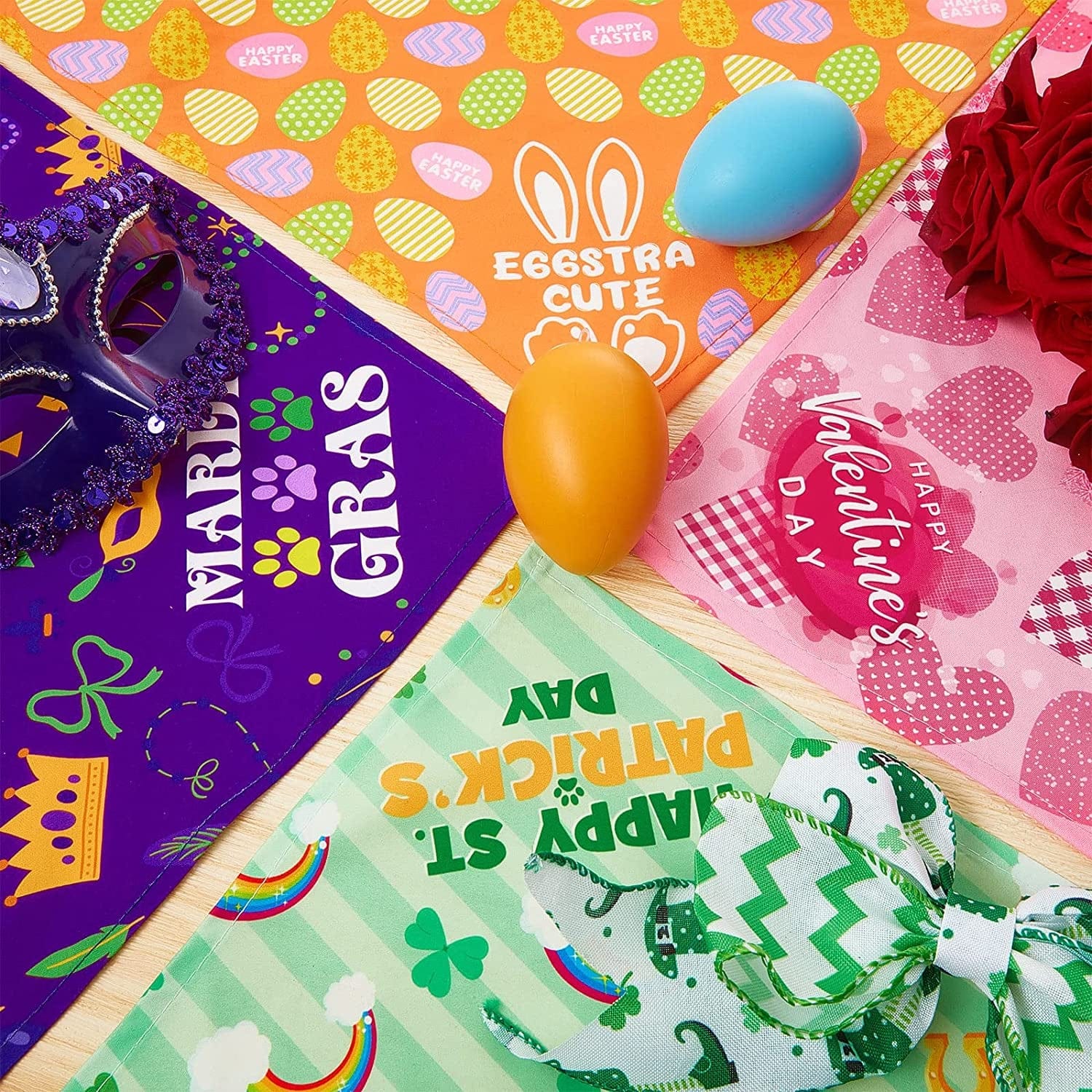 Weewooday 4 Pack Easter Dog Bandanas Triangle Reversible Pet Scarf Holidays Dog Scarf Pet Bandanas Washable Pet Bibs for Easter Festival Costume Spring Supply (Multi Pattern,M) Animals & Pet Supplies > Pet Supplies > Dog Supplies > Dog Apparel Weewooday   