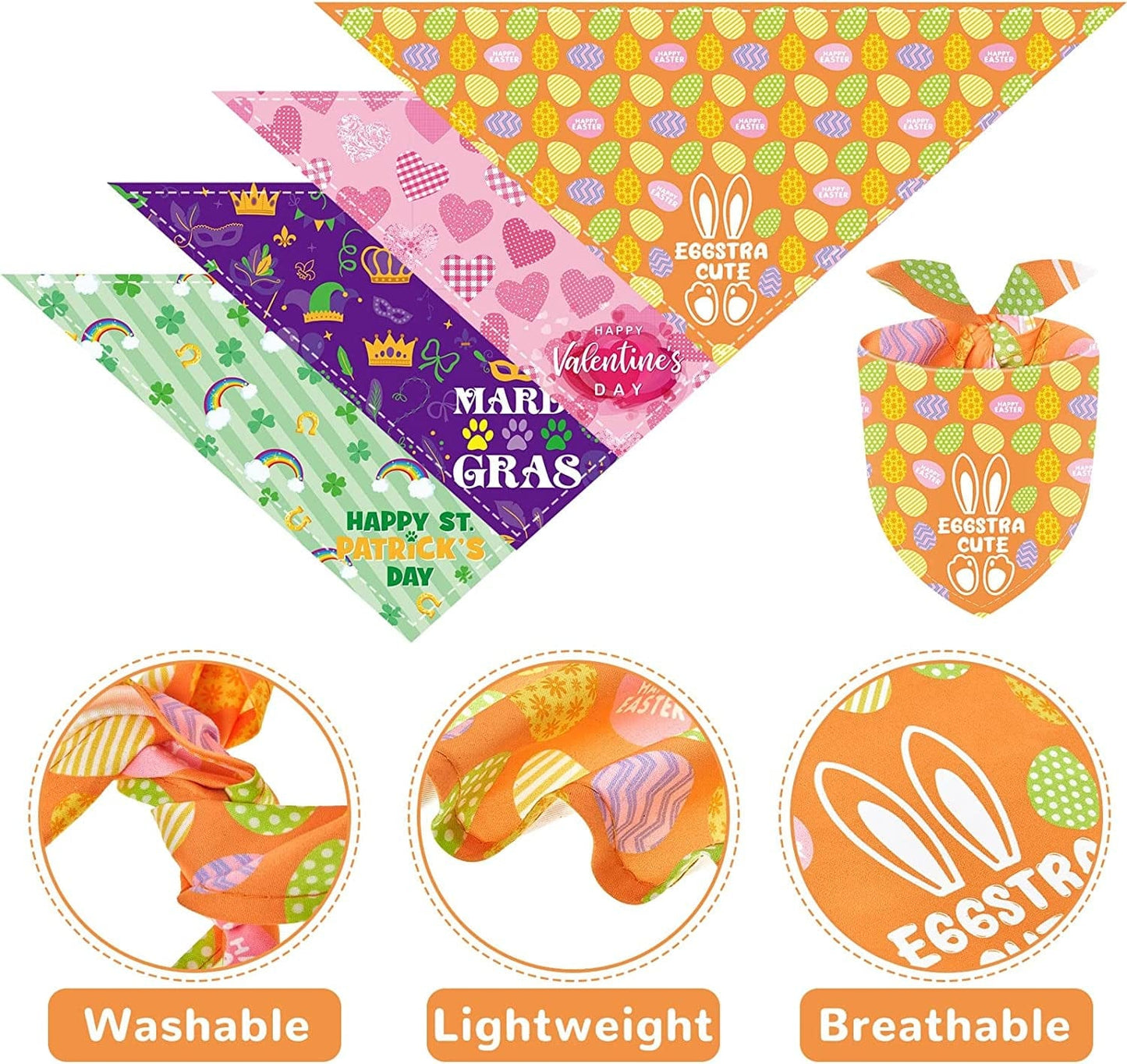 Weewooday 4 Pack Easter Dog Bandanas Triangle Reversible Pet Scarf Holidays Dog Scarf Pet Bandanas Washable Pet Bibs for Easter Festival Costume Spring Supply (Multi Pattern,M) Animals & Pet Supplies > Pet Supplies > Dog Supplies > Dog Apparel Weewooday   