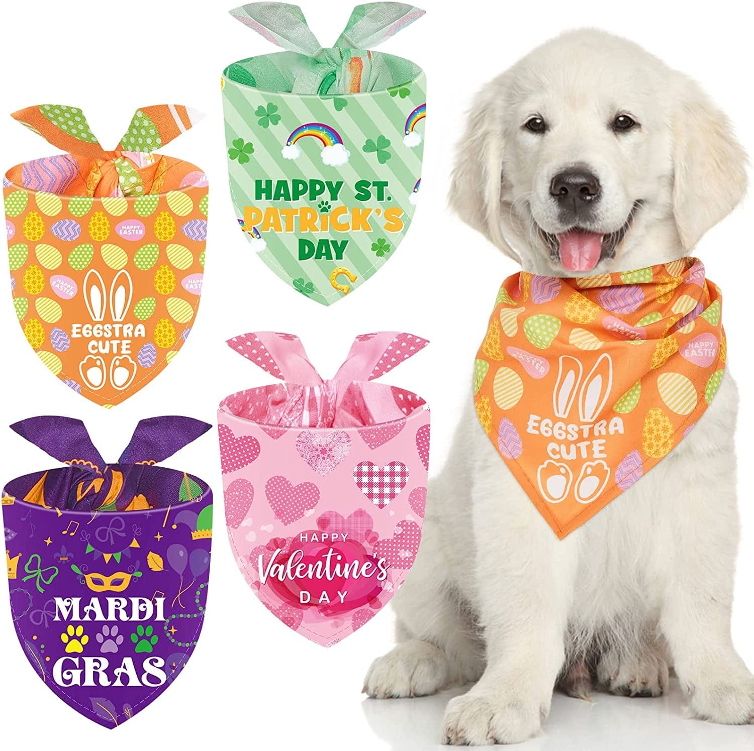 Weewooday 4 Pack Easter Dog Bandanas Triangle Reversible Pet Scarf Holidays Dog Scarf Pet Bandanas Washable Pet Bibs for Easter Festival Costume Spring Supply (Multi Pattern,M) Animals & Pet Supplies > Pet Supplies > Dog Supplies > Dog Apparel Weewooday Multi Pattern Medium 