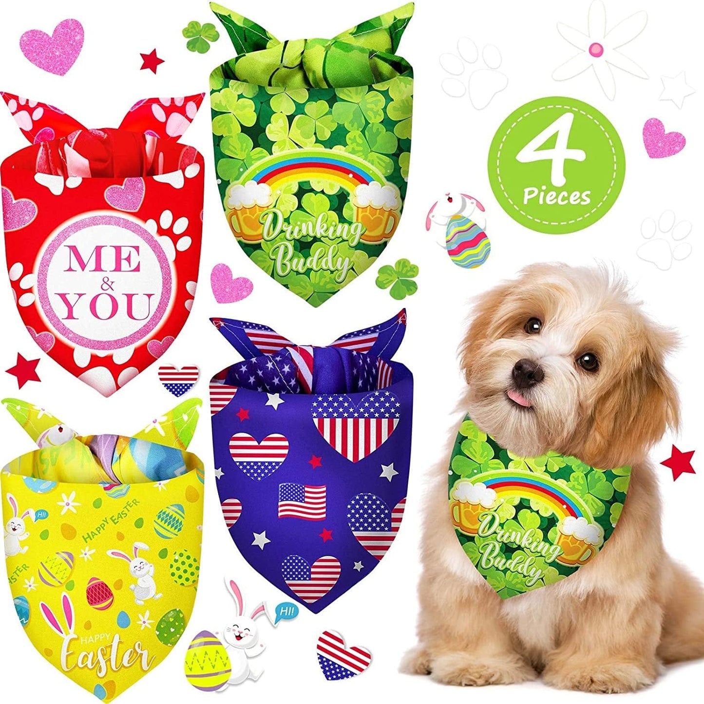 Weewooday 4 Pack Easter Dog Bandanas Triangle Reversible Pet Scarf Holidays Dog Scarf Pet Bandanas Washable Pet Bibs for Easter Festival Costume Spring Supply (Multi Pattern,M) Animals & Pet Supplies > Pet Supplies > Dog Supplies > Dog Apparel Weewooday Mixed Pattern S 