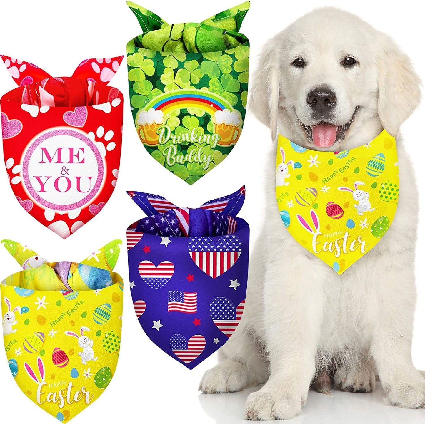 Weewooday 4 Pack Easter Dog Bandanas Triangle Reversible Pet Scarf Holidays Dog Scarf Pet Bandanas Washable Pet Bibs for Easter Festival Costume Spring Supply (Multi Pattern,M) Animals & Pet Supplies > Pet Supplies > Dog Supplies > Dog Apparel Weewooday Mixed Pattern Medium 