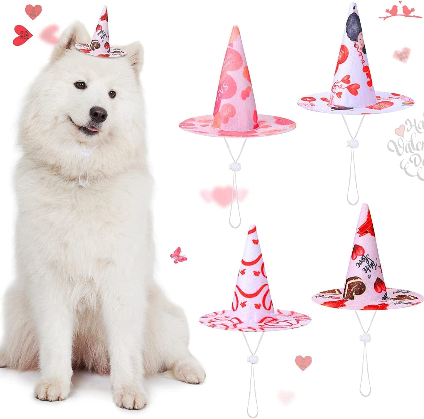 Weewooday 4 Pieces Valentine Day Dog Hats Pet Hats for Small Medium Dog Clothes Birthday Party Wedding Valentine Day Cosplay, 4.7 X 4 Inch Animals & Pet Supplies > Pet Supplies > Dog Supplies > Dog Apparel Weewooday   