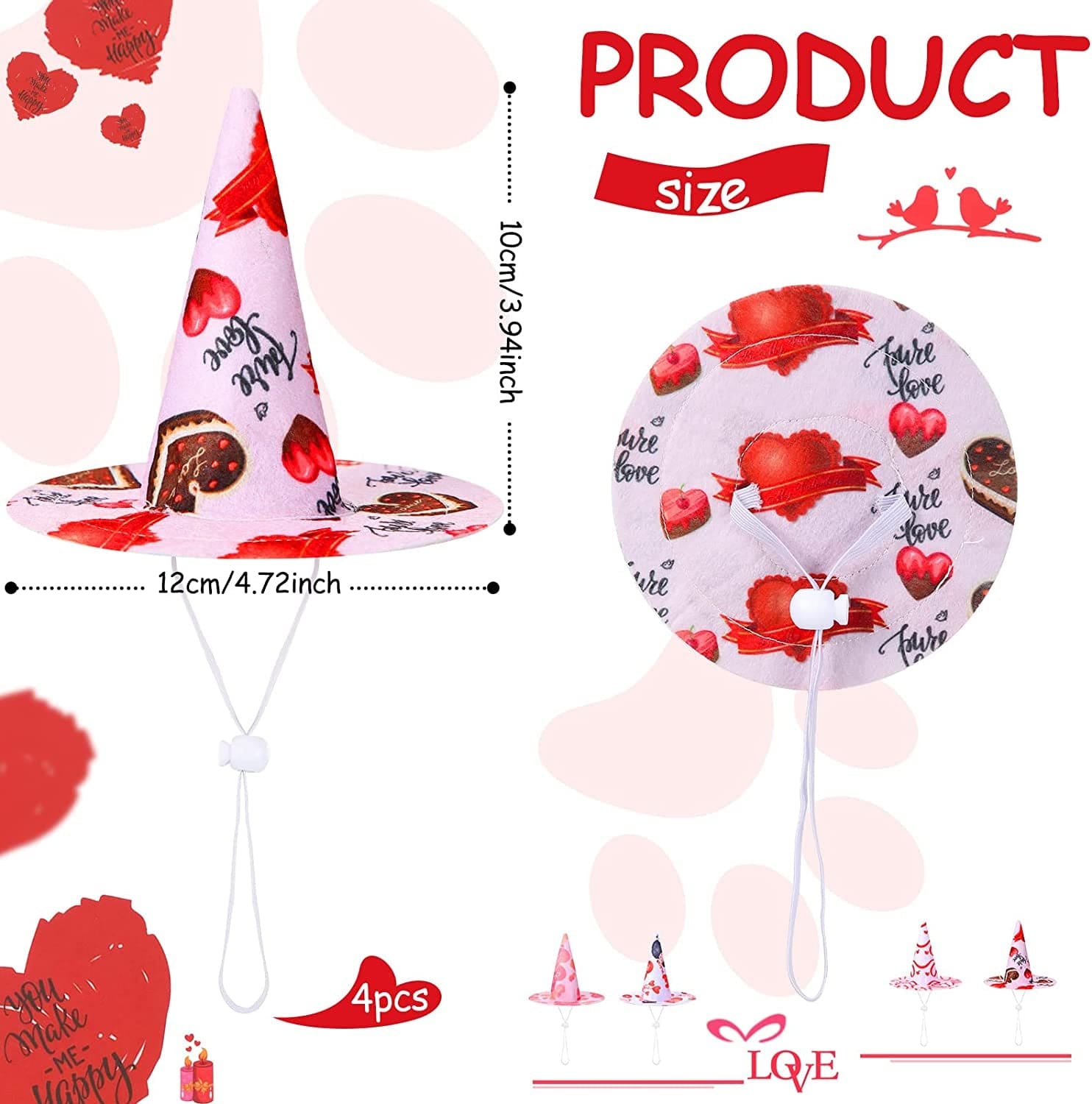 Weewooday 4 Pieces Valentine Day Dog Hats Pet Hats for Small Medium Dog Clothes Birthday Party Wedding Valentine Day Cosplay, 4.7 X 4 Inch Animals & Pet Supplies > Pet Supplies > Dog Supplies > Dog Apparel Weewooday   