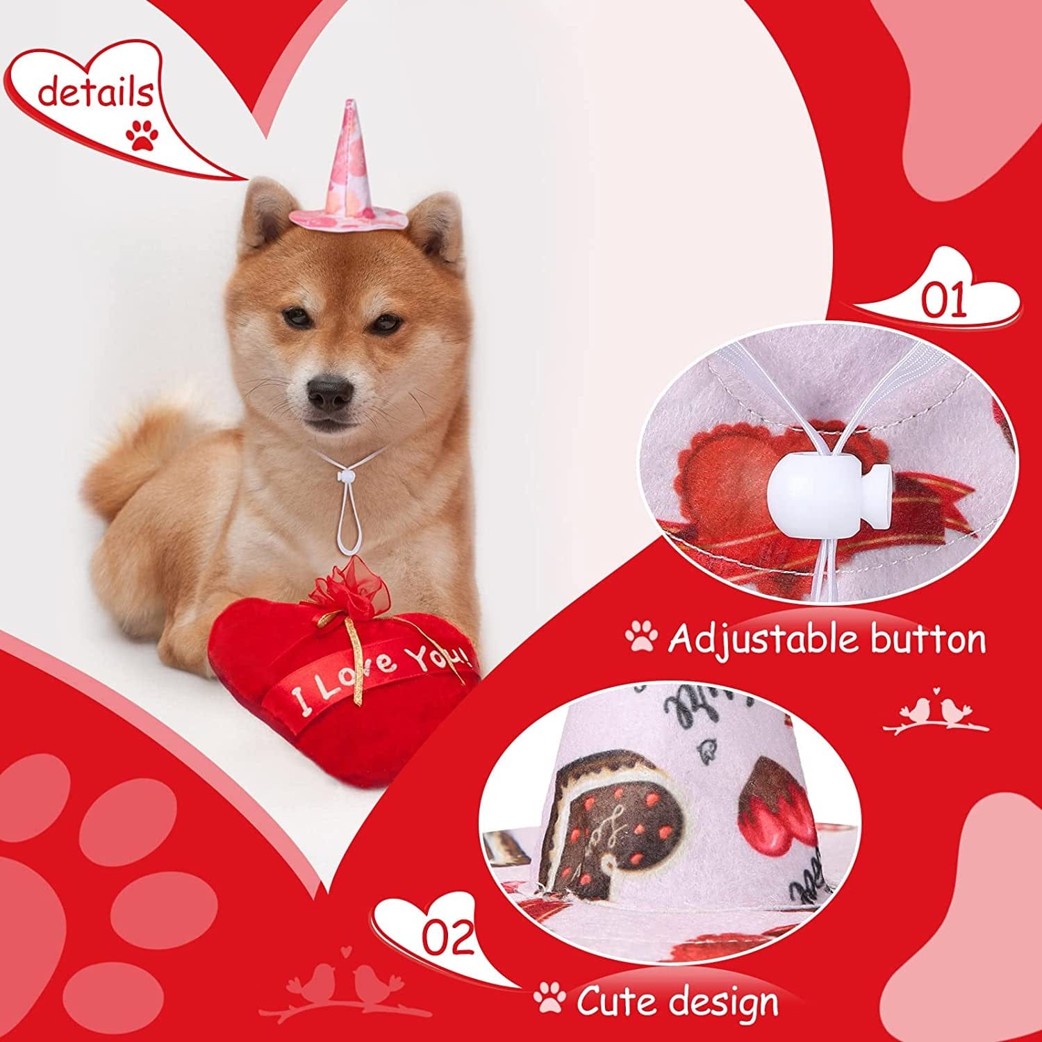 Weewooday 4 Pieces Valentine Day Dog Hats Pet Hats for Small Medium Dog Clothes Birthday Party Wedding Valentine Day Cosplay, 4.7 X 4 Inch Animals & Pet Supplies > Pet Supplies > Dog Supplies > Dog Apparel Weewooday   