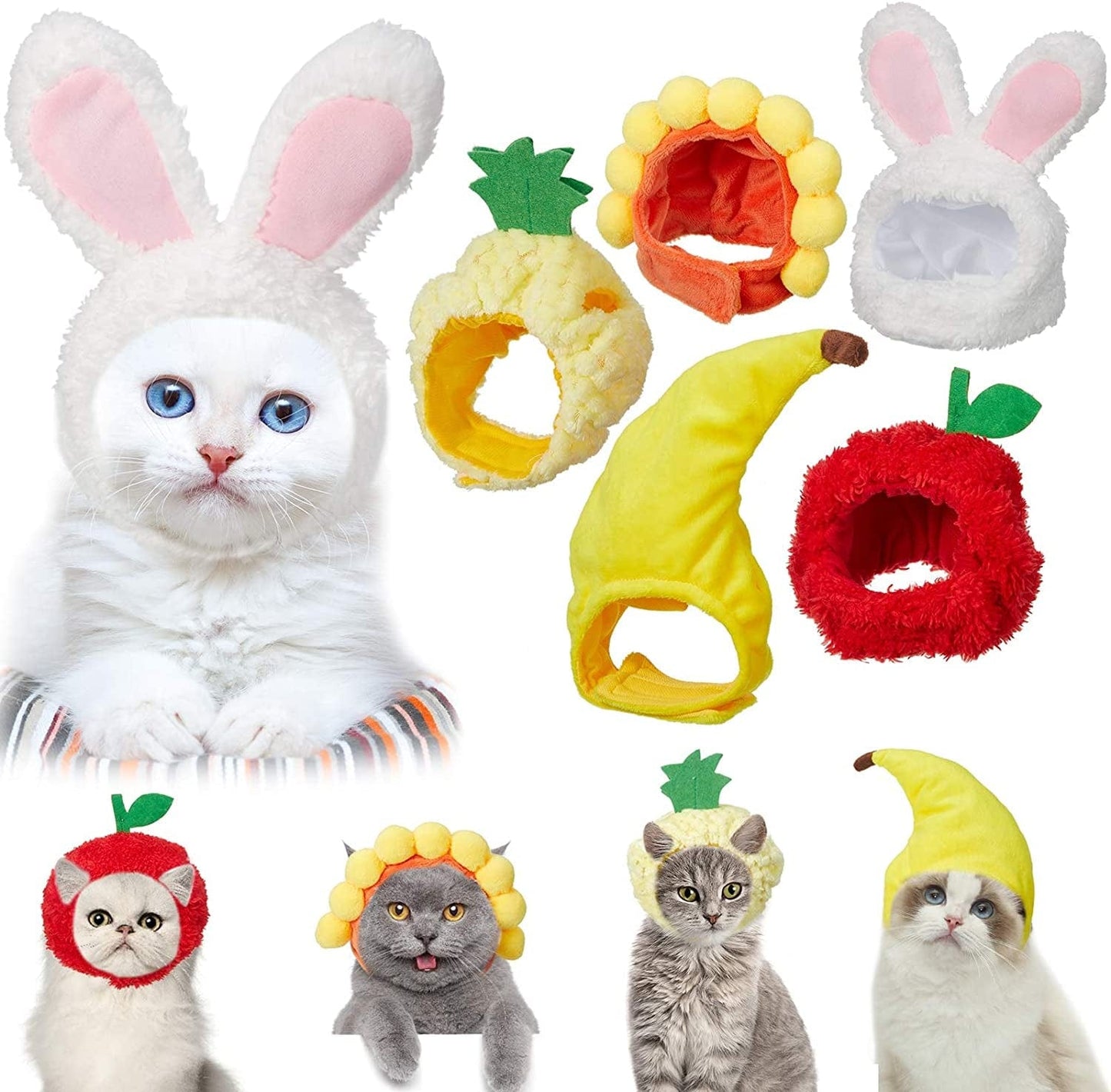 Weewooday 5 Pieces Cat Hat Cat Costume Bunny Hat with Ears Funny Banana Pineapple Cat Hat for Cats and Small Dogs Kitten Puppy Party Costume Accessory Headwear(Cute Style) Animals & Pet Supplies > Pet Supplies > Dog Supplies > Dog Apparel Weewooday   