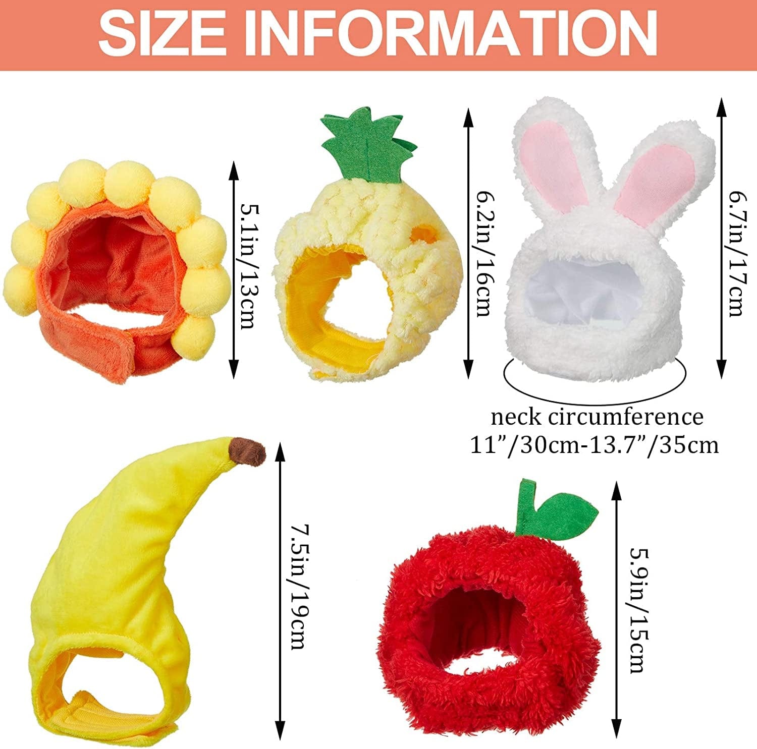 Weewooday 5 Pieces Cat Hat Cat Costume Bunny Hat with Ears Funny Banana Pineapple Cat Hat for Cats and Small Dogs Kitten Puppy Party Costume Accessory Headwear(Cute Style) Animals & Pet Supplies > Pet Supplies > Dog Supplies > Dog Apparel Weewooday   