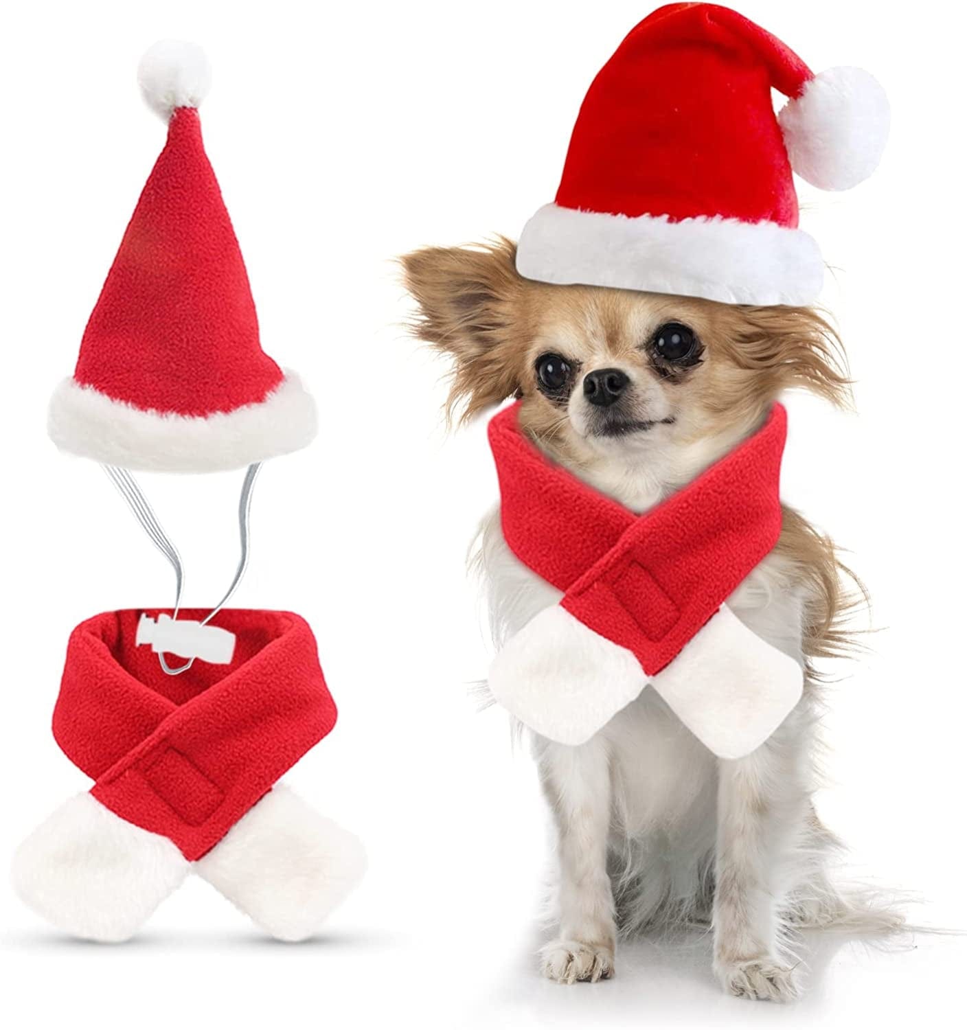 Wegoxiao Christmas Dog Santa Hat with Scarf Set, Adjustable Santa Hat for Dog and Pet Knit Red Scarf, Dog Winter Neck Warmer Scarf, Christmas Party Dressup Animals & Pet Supplies > Pet Supplies > Dog Supplies > Dog Apparel WeGoxiao   