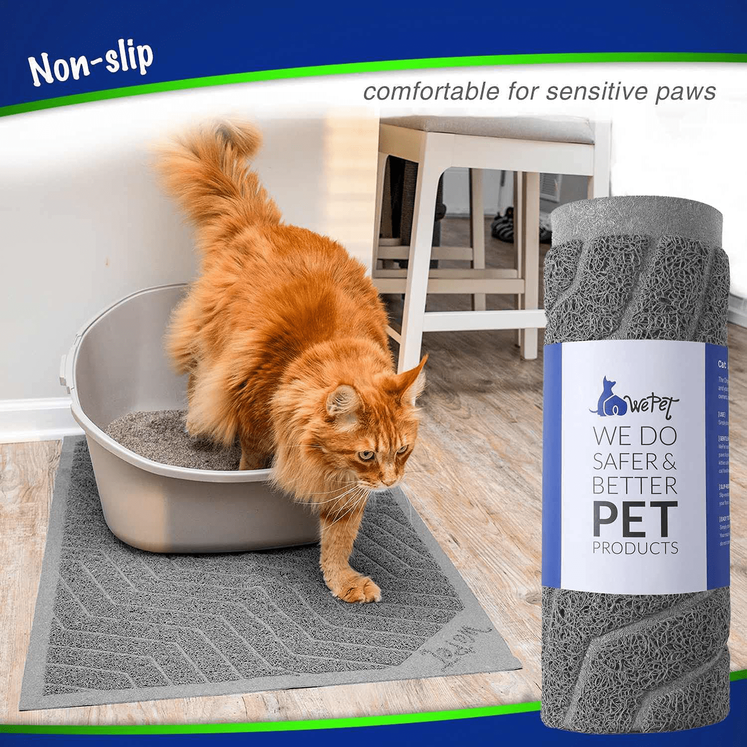 Wepet Cat Litter Mat, Kitty Litter Trapping Mesh Mat, 35 X 23 Inch Large, Premium Durable PVC Rug, No Phthalate, Urine Waterproof, Easy Clean, Washable, Scatter Control, Litter Box Carpet Animals & Pet Supplies > Pet Supplies > Cat Supplies > Cat Litter Box Mats WePet   