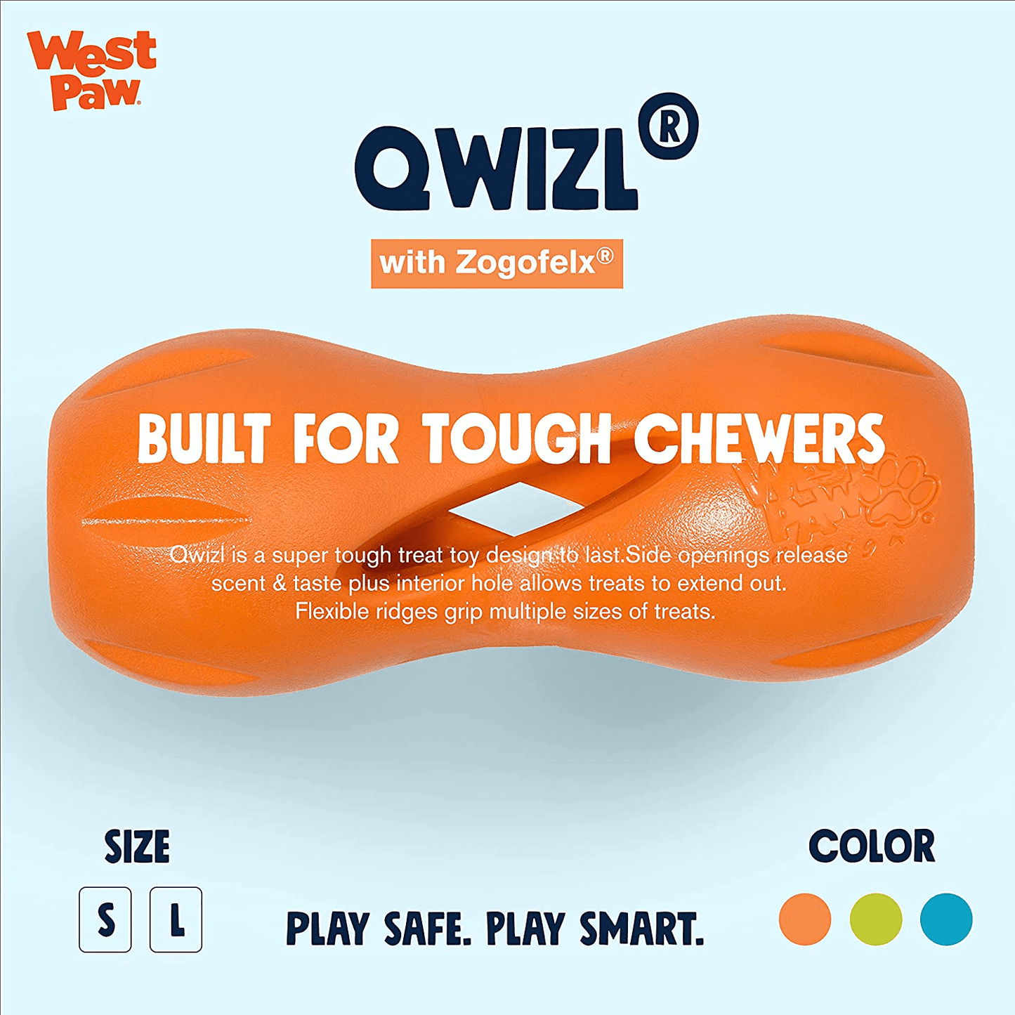 WEST PAW Zogoflex Qwizl Dog Puzzle Treat Toy – Interactive Chew Toy for Dogs – Dispenses Pet Treats – Brightly-Colored Dog Puzzles for Aggressive Chewers, Fetch, Catch, Non-Toxic, Made in USA Animals & Pet Supplies > Pet Supplies > Dog Supplies > Dog Toys West Paw   