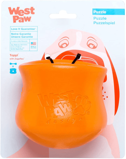 WEST PAW Zogoflex Toppl Treat Dispensing Dog Toy Puzzle – Interactive Chew Toys for Dogs – Dog Toy for Moderate Chewers, Fetch, Catch – Holds Kibble, Dog Training Treats, Made in USA Animals & Pet Supplies > Pet Supplies > Dog Supplies > Dog Toys West Paw   