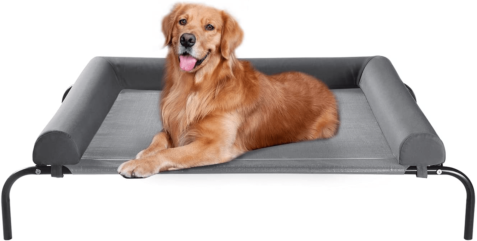 Western Home Elevated Dog Bed Cot with Bolster , Raised Outdoor Dog Bed for Large Dogs, Slightly Chew Proof Cooling Washable Pet Cot with Breathable Mesh, Skid-Resistant Feet, Grey