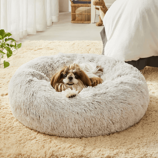 Western Home Faux Fur Dog Bed & Cat Bed, Original Calming Dog Bed for Small Medium Pet, anti Anxiety Donut Cuddler round Warm Bed for Dogs with Fluffy Comfy Plush Kennel Cushion(20",24",27")