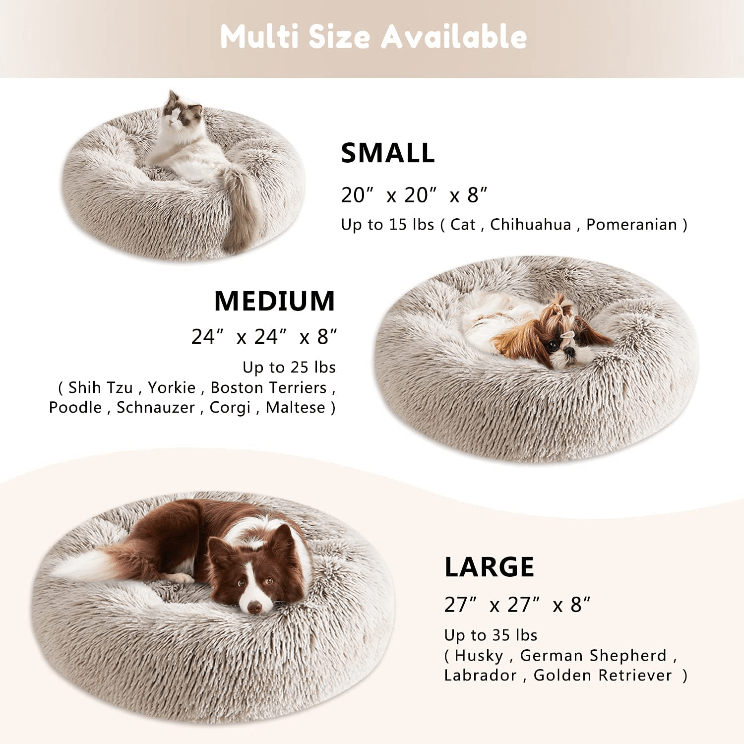 Western Home Faux Fur Dog Bed & Cat Bed, Original Calming Dog Bed for Small Medium Pet, anti Anxiety Donut Cuddler round Warm Bed for Dogs with Fluffy Comfy Plush Kennel Cushion(20",24",27")