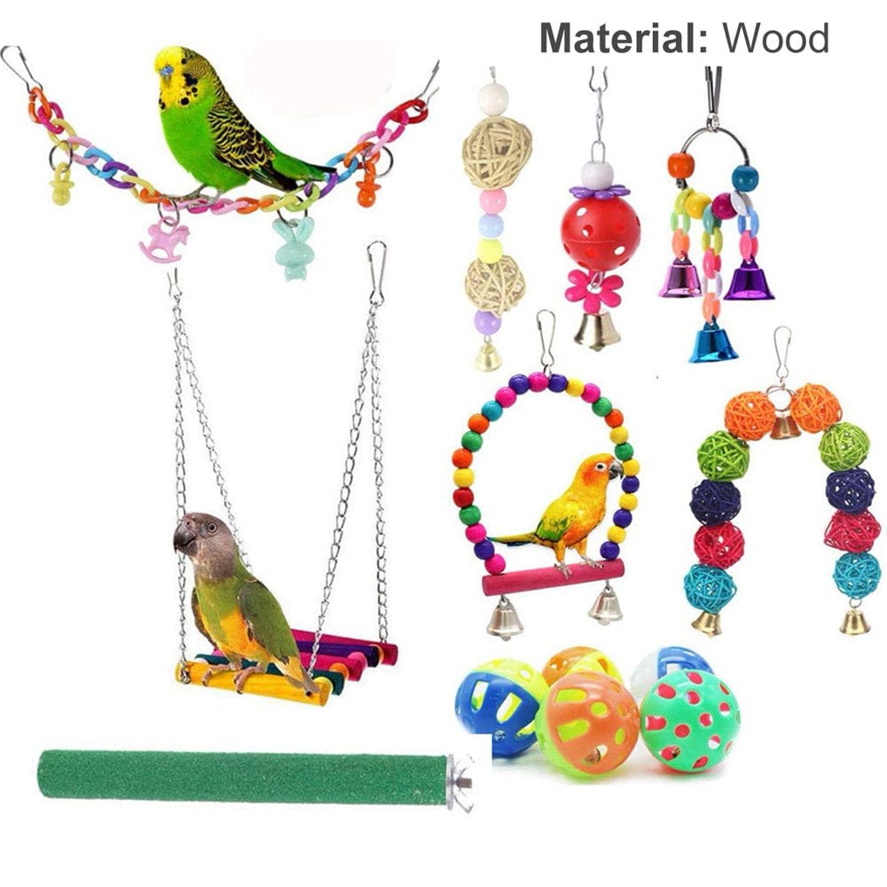 Wharick 13 Pcs Bird Parrot Swing Toys Metal Rope Small Ladder Stand Toy Set for Bird Cage 2022 Animals & Pet Supplies > Pet Supplies > Bird Supplies > Bird Toys Wharick   