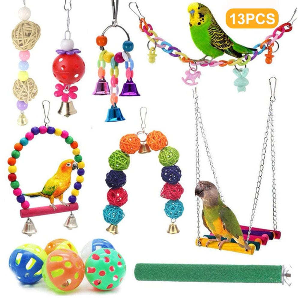 Wharick 13 Pcs Bird Parrot Swing Toys Metal Rope Small Ladder Stand Toy Set for Bird Cage 2022 Animals & Pet Supplies > Pet Supplies > Bird Supplies > Bird Toys Wharick   