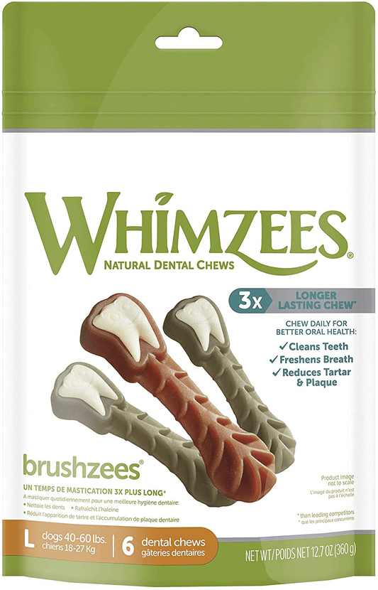 Whimzees Natural Grain Free Daily Dental Long Lasting Dog Treats, Brushzees, Large, Bag of 6 Animals & Pet Supplies > Pet Supplies > Small Animal Supplies > Small Animal Treats Whimzees   