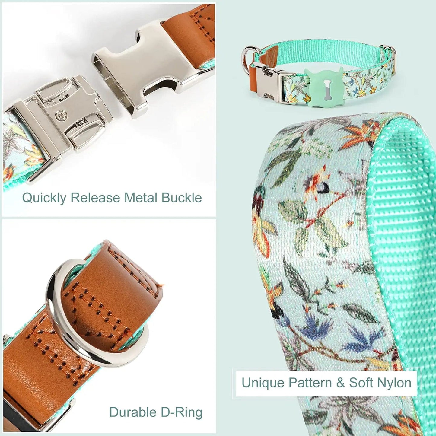 WHIPPY Airtag Dog Collar Adjustable Apple Air Tag Accessories Dog Collar Heavy Duty Metal Buckle Floral Dog Collar with Airtag Holder Case for Small Medium Large Dog Pet,M,Green Electronics > GPS Accessories > GPS Cases WHIPPY   