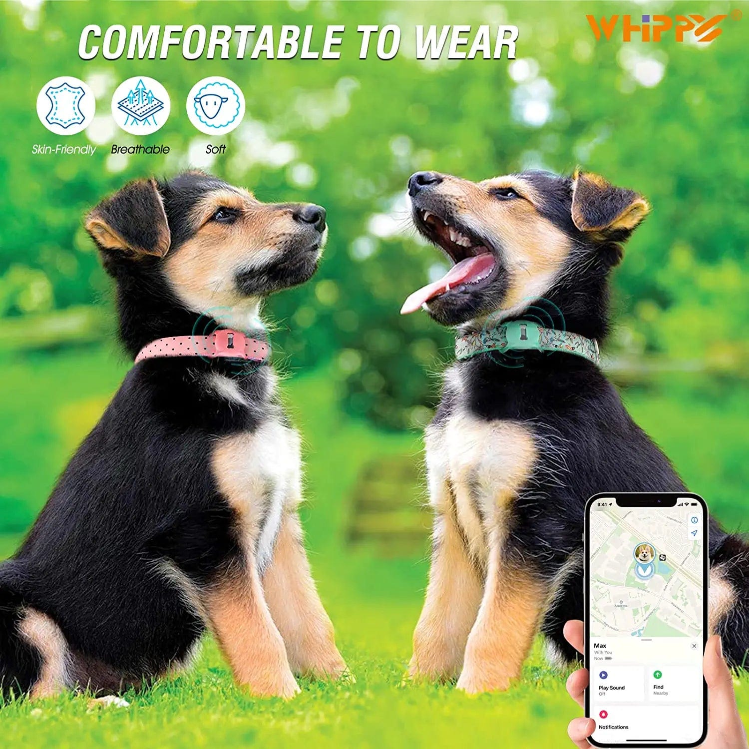 WHIPPY Airtag Dog Collar Adjustable Apple Air Tag Accessories Dog Collar Heavy Duty Metal Buckle Floral Dog Collar with Airtag Holder Case for Small Medium Large Dog Pet,M,Green Electronics > GPS Accessories > GPS Cases WHIPPY   