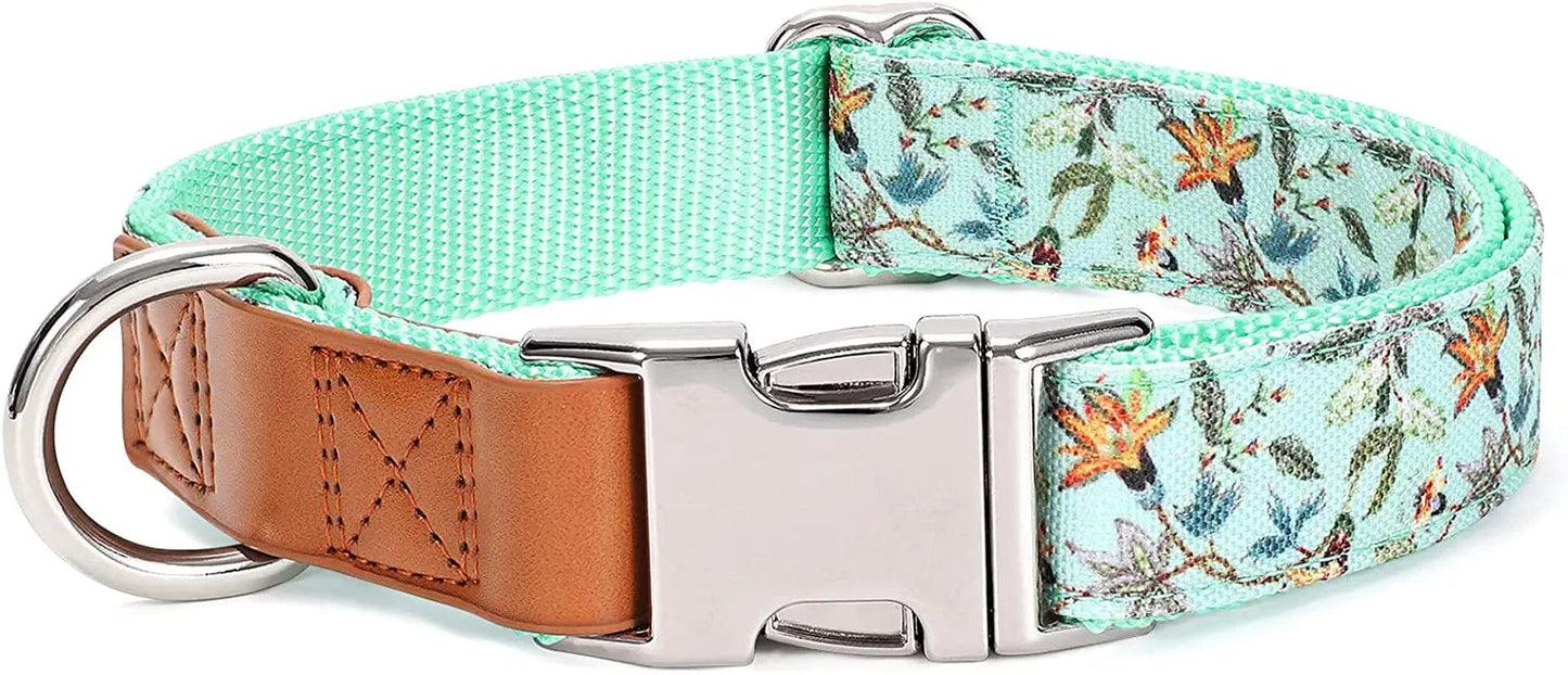 WHIPPY Airtag Dog Collar Adjustable Apple Air Tag Accessories Dog Collar Heavy Duty Metal Buckle Floral Dog Collar with Airtag Holder Case for Small Medium Large Dog Pet,M,Green Electronics > GPS Accessories > GPS Cases WHIPPY G-Green L: 16"-25" 