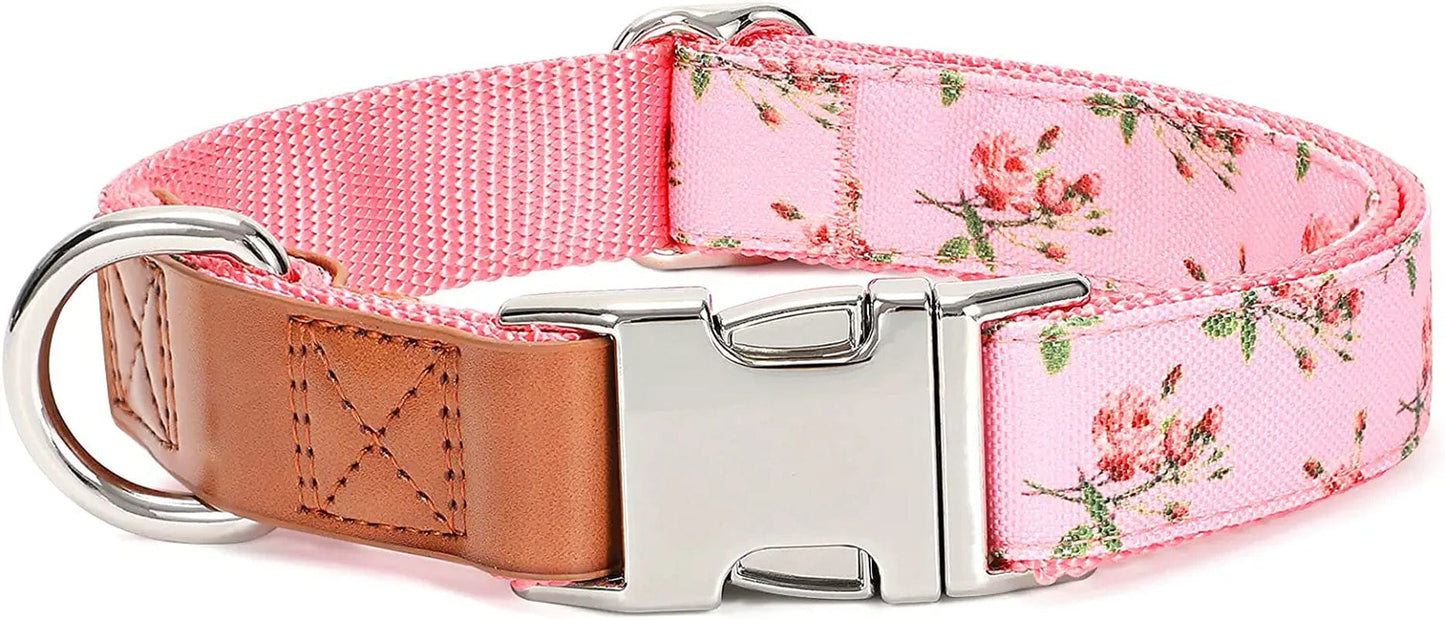 WHIPPY Airtag Dog Collar Adjustable Apple Air Tag Accessories Dog Collar Heavy Duty Metal Buckle Floral Dog Collar with Airtag Holder Case for Small Medium Large Dog Pet,M,Green Electronics > GPS Accessories > GPS Cases WHIPPY E-Pink Flower M: 14"-21" 