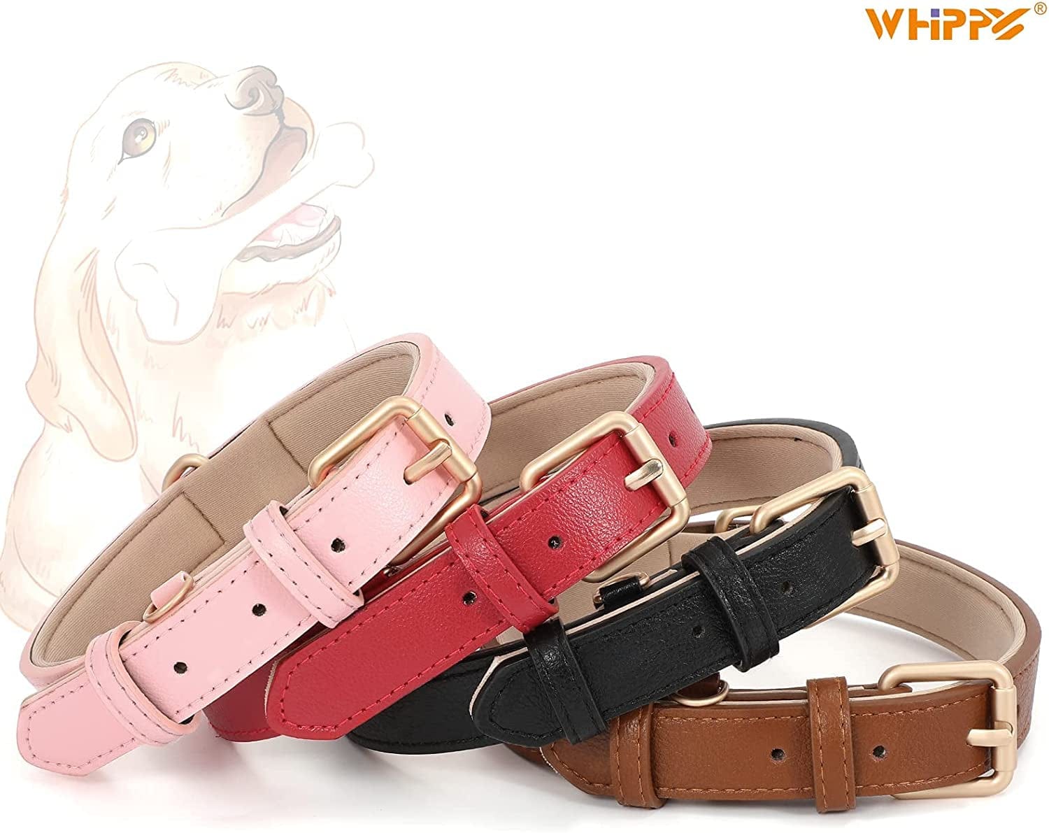 WHIPPY Airtag Leather Dog Collar GPS Tracker Air Tag Puppy Collar Adjustable Soft Leather Padded Dog Collar with Airtag Holder Case for Small Medium Large Dog Pet Backpack,Pink,M