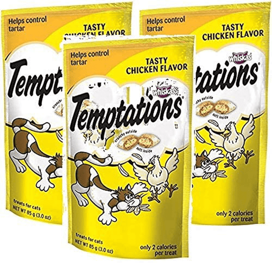 Whiskas 3 Pack Temptations Tasty Chicken Flavor Treats Cats, 3-Ounces per Pouch