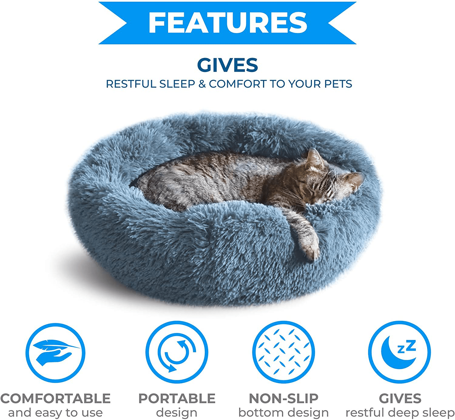 Whiskers & Friends Calming Cat Bed, Cat Bed for Indoor Cats, Calming Dog Bed for Small Dogs, Orthopedic Cat Bed, Donut Cat Bed, Dog Beds for Small Dogs, up to 25Lbs, Washable