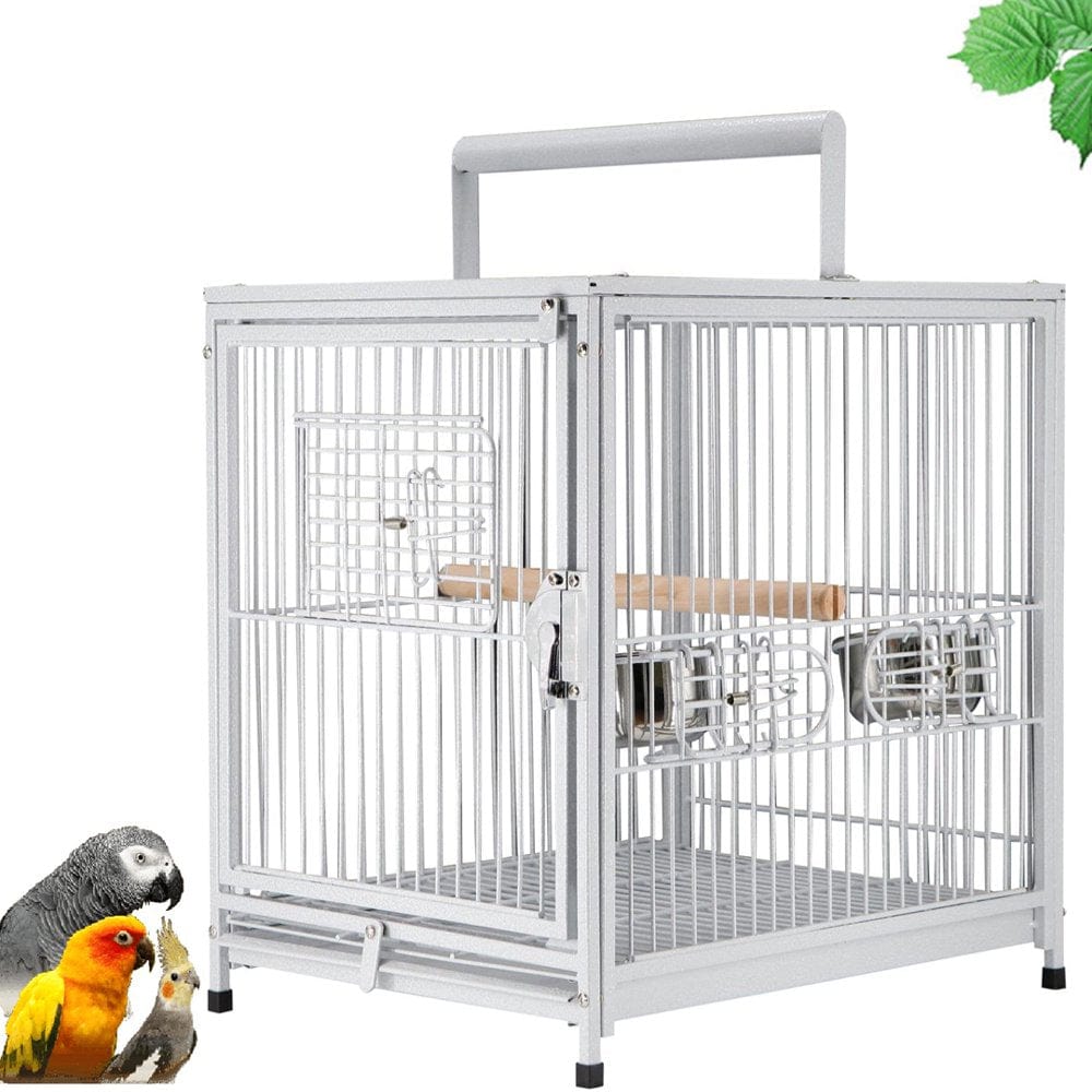 White 22" Heavy Duty Wrought Iron Travel Vet Bird Parrot Cage Carrier with Handle Perch Stand and Accessories Animals & Pet Supplies > Pet Supplies > Bird Supplies > Bird Cages & Stands Mcage   