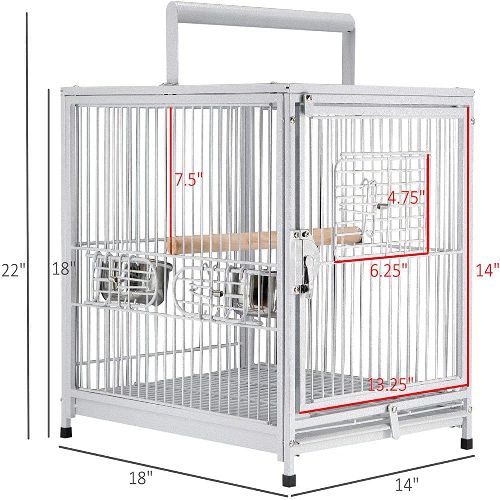 White 22" Heavy Duty Wrought Iron Travel Vet Bird Parrot Cage Carrier with Handle Perch Stand and Accessories Animals & Pet Supplies > Pet Supplies > Bird Supplies > Bird Cages & Stands Mcage   