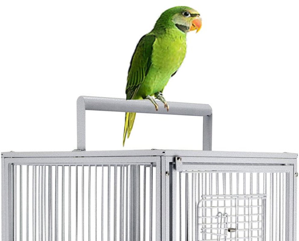 White 22" Heavy Duty Wrought Iron Travel Vet Bird Parrot Cage Carrier with Handle Perch Stand and Accessories Animals & Pet Supplies > Pet Supplies > Bird Supplies > Bird Cages & Stands Mcage   