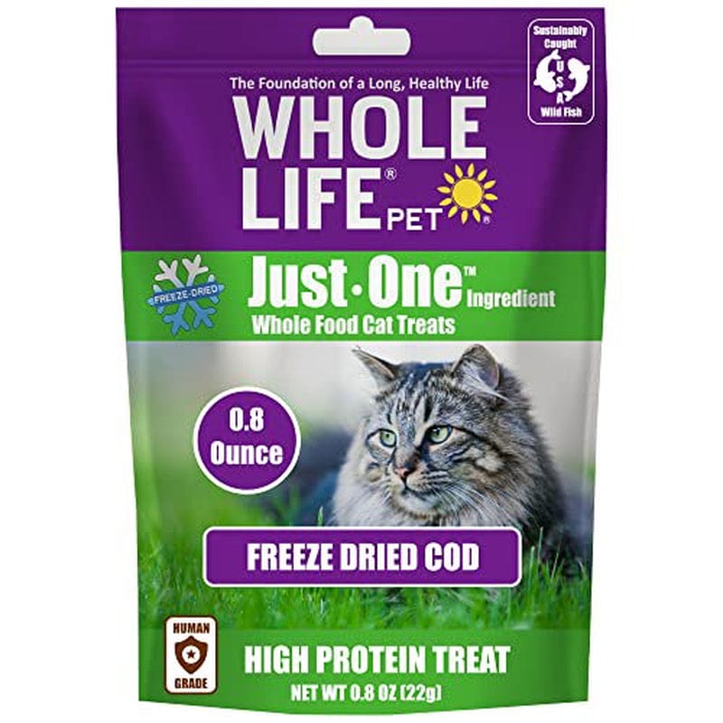 Whole Life Pet Products Healthy Cat Treats, Freeze Dried Human-Grade Wild-Caught Cod, Protein Rich for Training, Weight Control Treats, Made in the USA, 0.8 Ounce