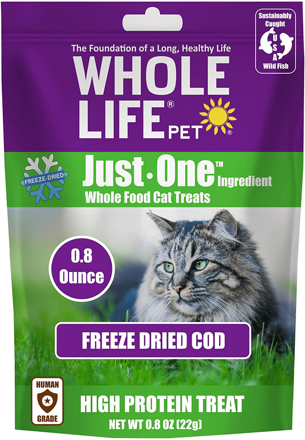 Whole Life Pet USA Sourced and Produced Human Grade Freeze Dried Boneless, Skinless Wild Cod Filet Cat Treat, Protein Rich for Training, Picky Eaters, Digestion, Weight Control