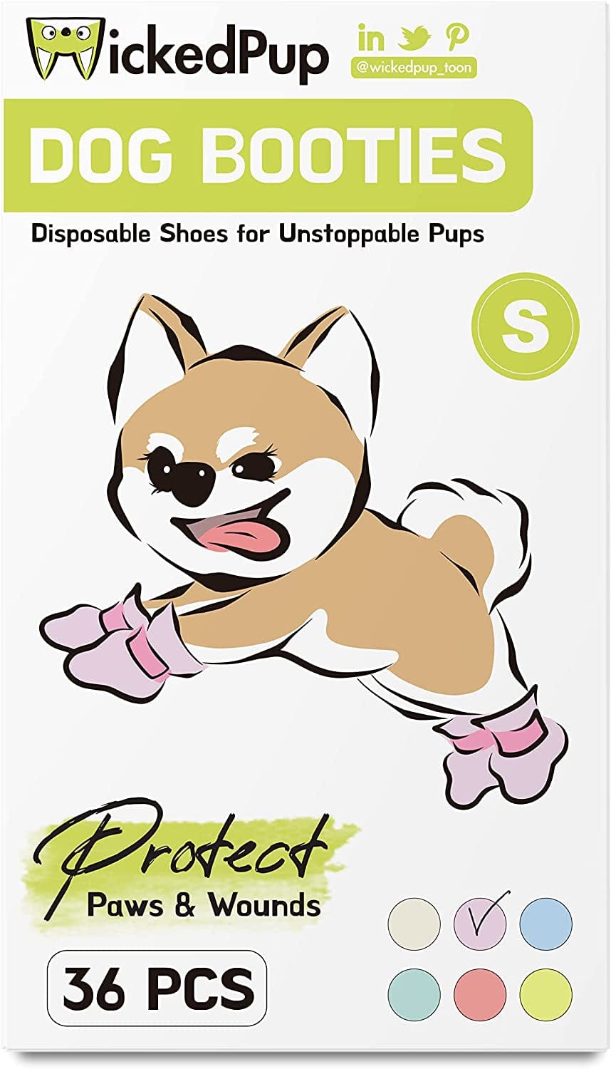 WICKEDPUP Dog Boots Paw Protection for Small Dogs, 36Ct | Disposable Pet Booties for Wound Recovery | Puppy Shoes with Adjustable Straps for Hardwood Floors, Hot Pavement (Blue, S: W 0.75 - 1.25") Animals & Pet Supplies > Pet Supplies > Dog Supplies > Dog Apparel BUTTERFLIES ECOMMERCE US LTD Electric Lavender S: Width 0.75 - 1.25" 