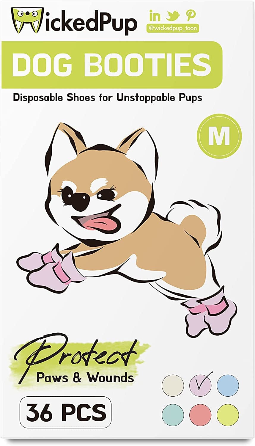 WICKEDPUP Dog Boots Paw Protection for Small Dogs, 36Ct | Disposable Pet Booties for Wound Recovery | Puppy Shoes with Adjustable Straps for Hardwood Floors, Hot Pavement (Blue, S: W 0.75 - 1.25") Animals & Pet Supplies > Pet Supplies > Dog Supplies > Dog Apparel BUTTERFLIES ECOMMERCE US LTD Electric Lavender M: Width 1 - 1.5" 