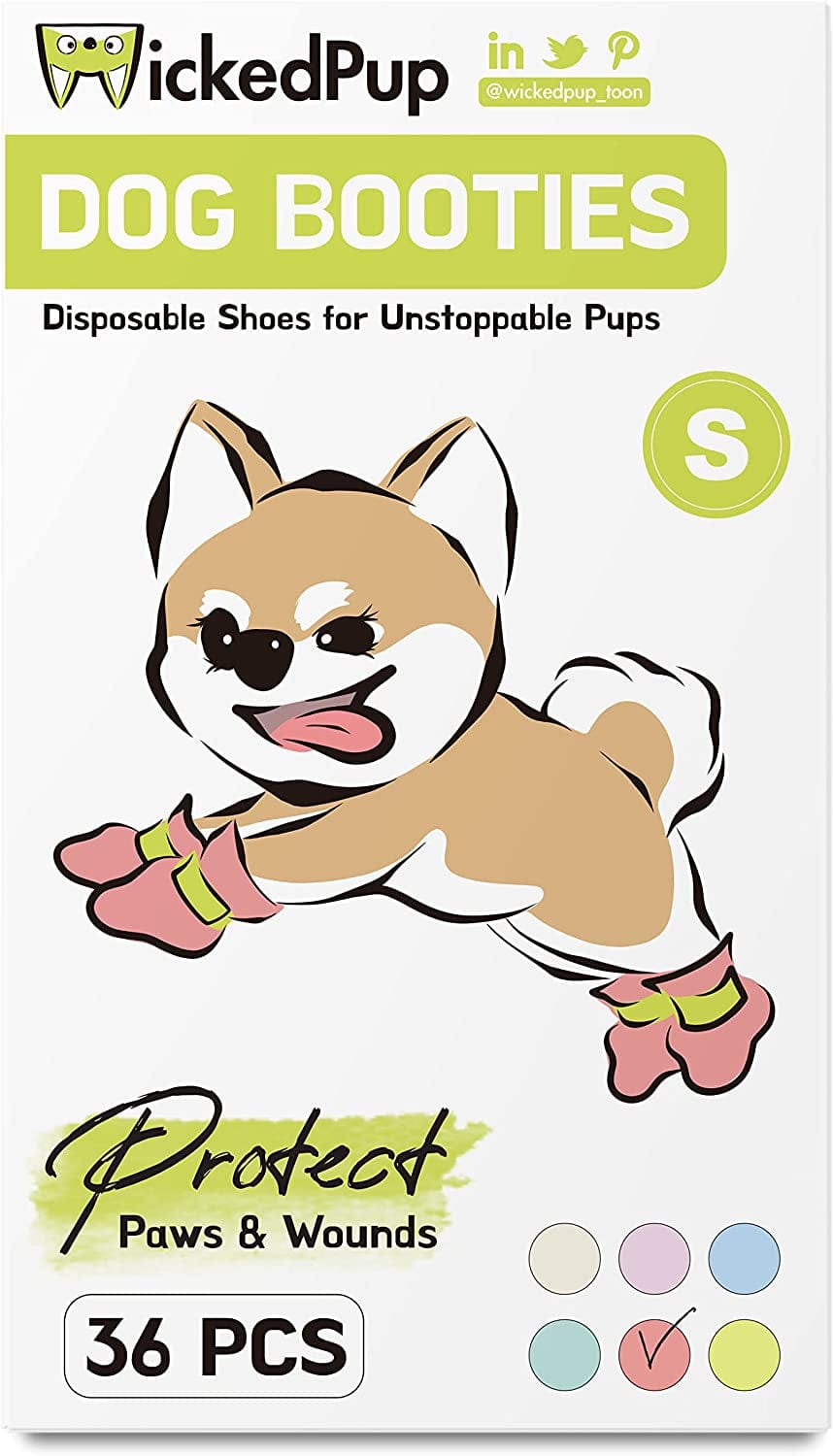 WICKEDPUP Dog Boots Paw Protection for Small Dogs, 36Ct | Disposable Pet Booties for Wound Recovery | Puppy Shoes with Adjustable Straps for Hardwood Floors, Hot Pavement (Blue, S: W 0.75 - 1.25") Animals & Pet Supplies > Pet Supplies > Dog Supplies > Dog Apparel BUTTERFLIES ECOMMERCE US LTD Light Salmon Pink S: Width 0.75 - 1.25" 