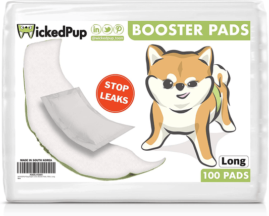 WICKEDPUP Dog Diaper Liners Booster Pads for Male and Female Dogs, 100Ct | Disposable Doggie Diaper Inserts Fit Most Reusable Pet Belly Bands, Cover Wraps, and Washable Period Panties Animals & Pet Supplies > Pet Supplies > Dog Supplies > Dog Diaper Pads & Liners WICKEDPUP Long  
