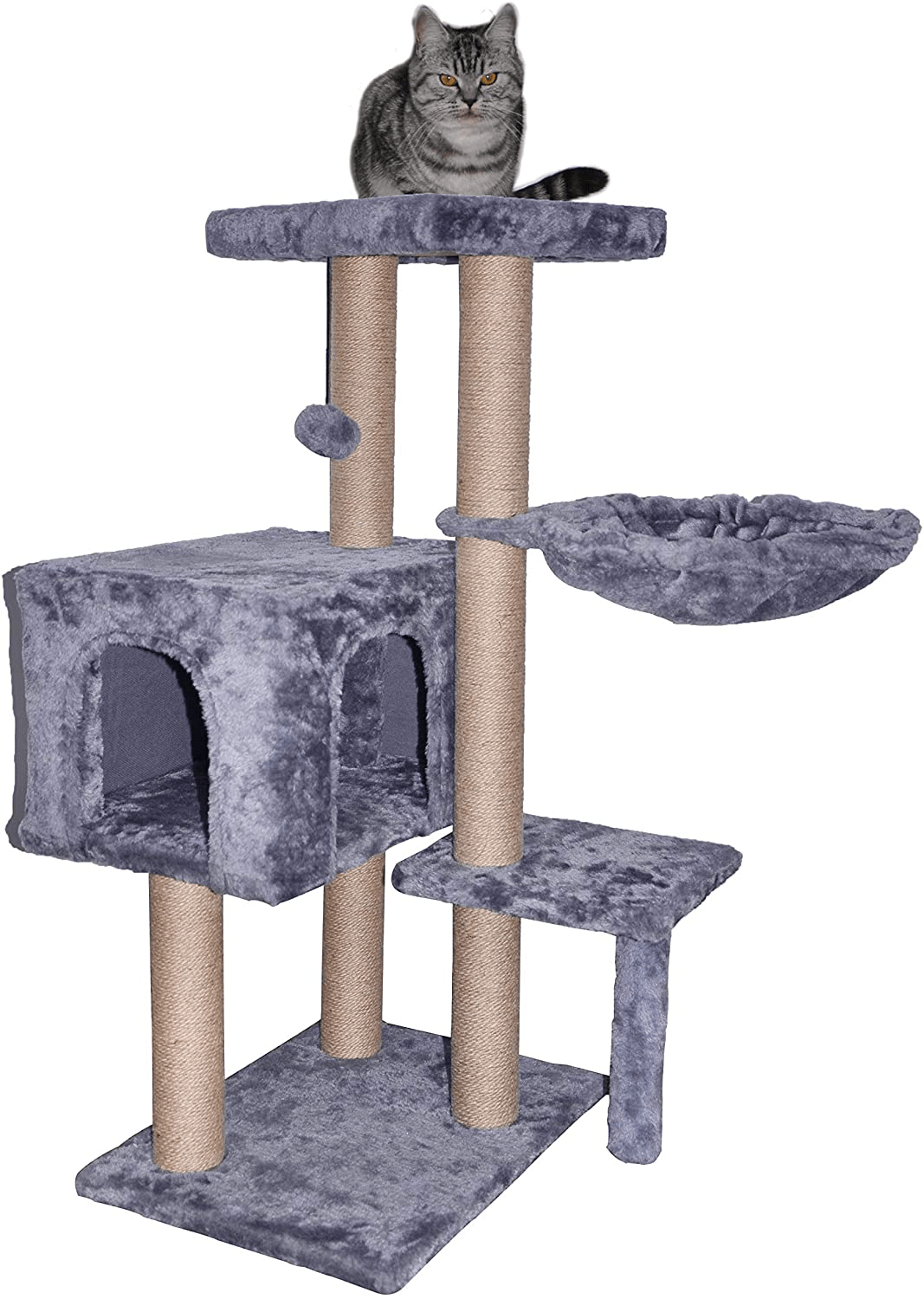 WIKI 002G Cat Tree Has Scratching Toy with a Ball Activity Centre Cat Tower Furniture Jute-Covered Scratching Posts Grey Animals & Pet Supplies > Pet Supplies > Cat Supplies > Cat Furniture WIKI   