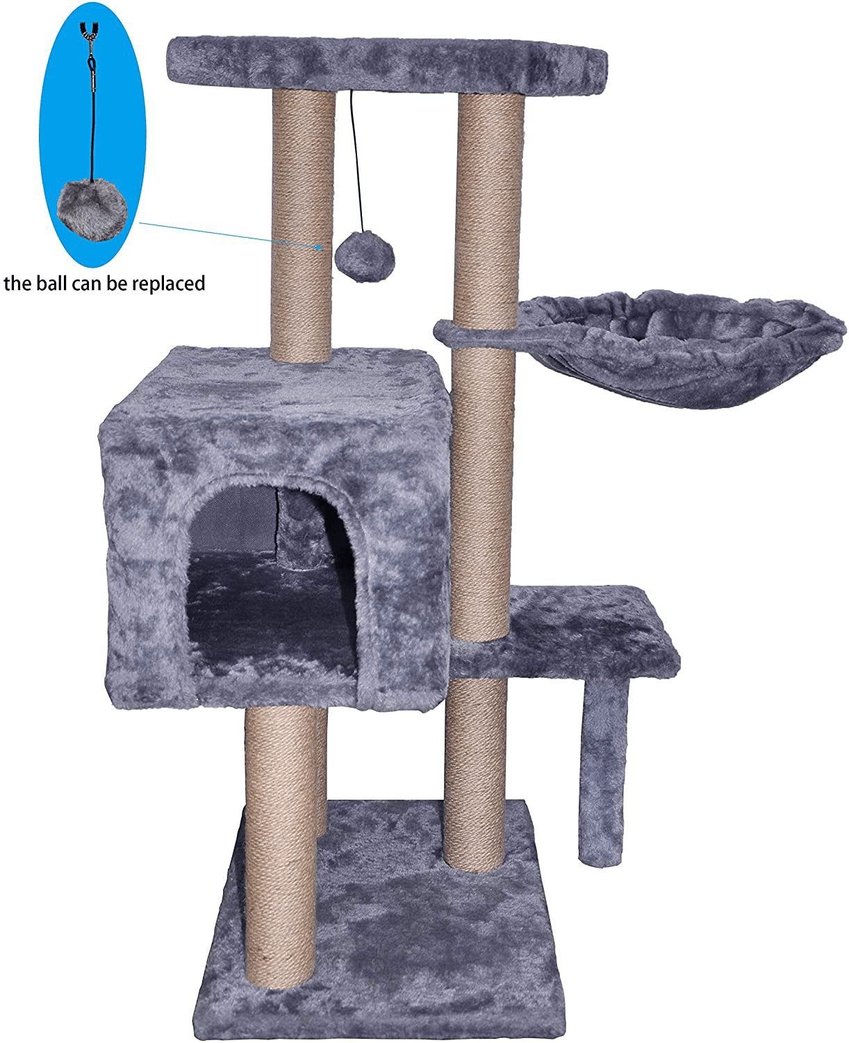 WIKI 002G Cat Tree Has Scratching Toy with a Ball Activity Centre Cat Tower Furniture Jute-Covered Scratching Posts Grey Animals & Pet Supplies > Pet Supplies > Cat Supplies > Cat Furniture WIKI   