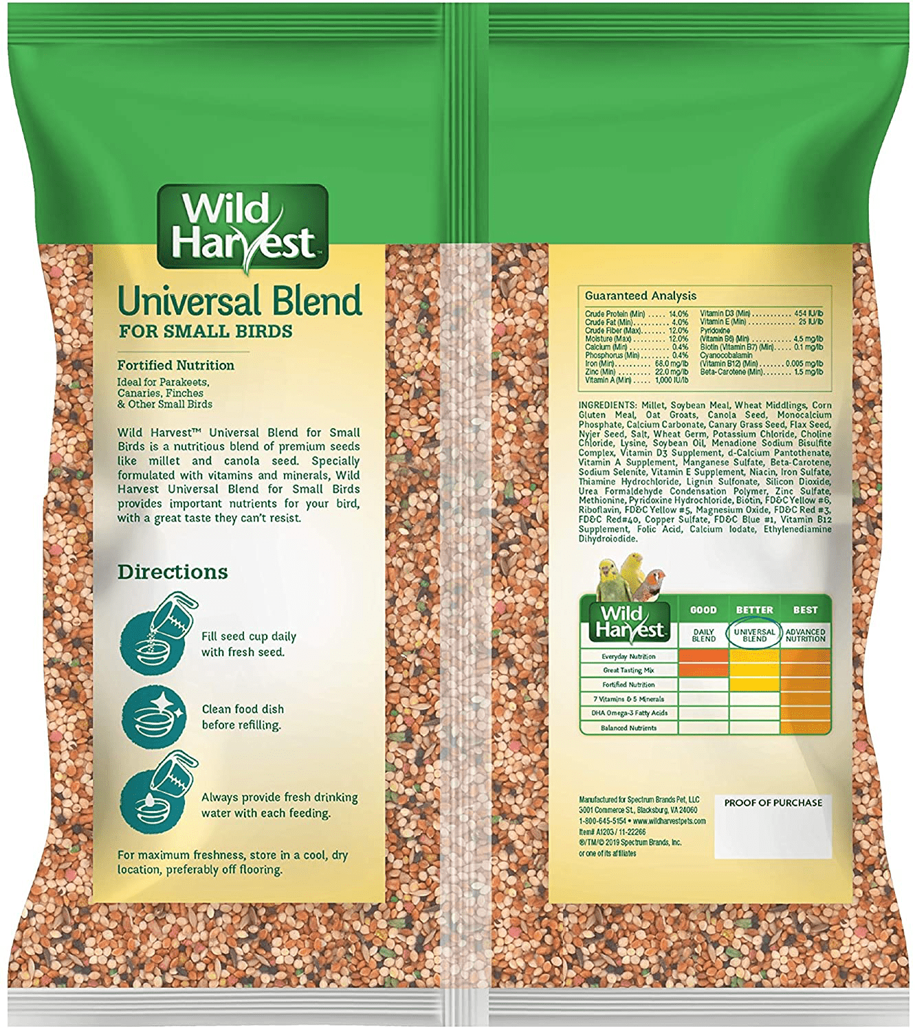 Wild Harvest Bird Seed Collection: Daily Blends and Advanced Nutrition for Parakeet, Canaries, Finches, Cockatiel, Parrots and More. Animals & Pet Supplies > Pet Supplies > Bird Supplies > Bird Food Spectrum Brands Pet LLC   