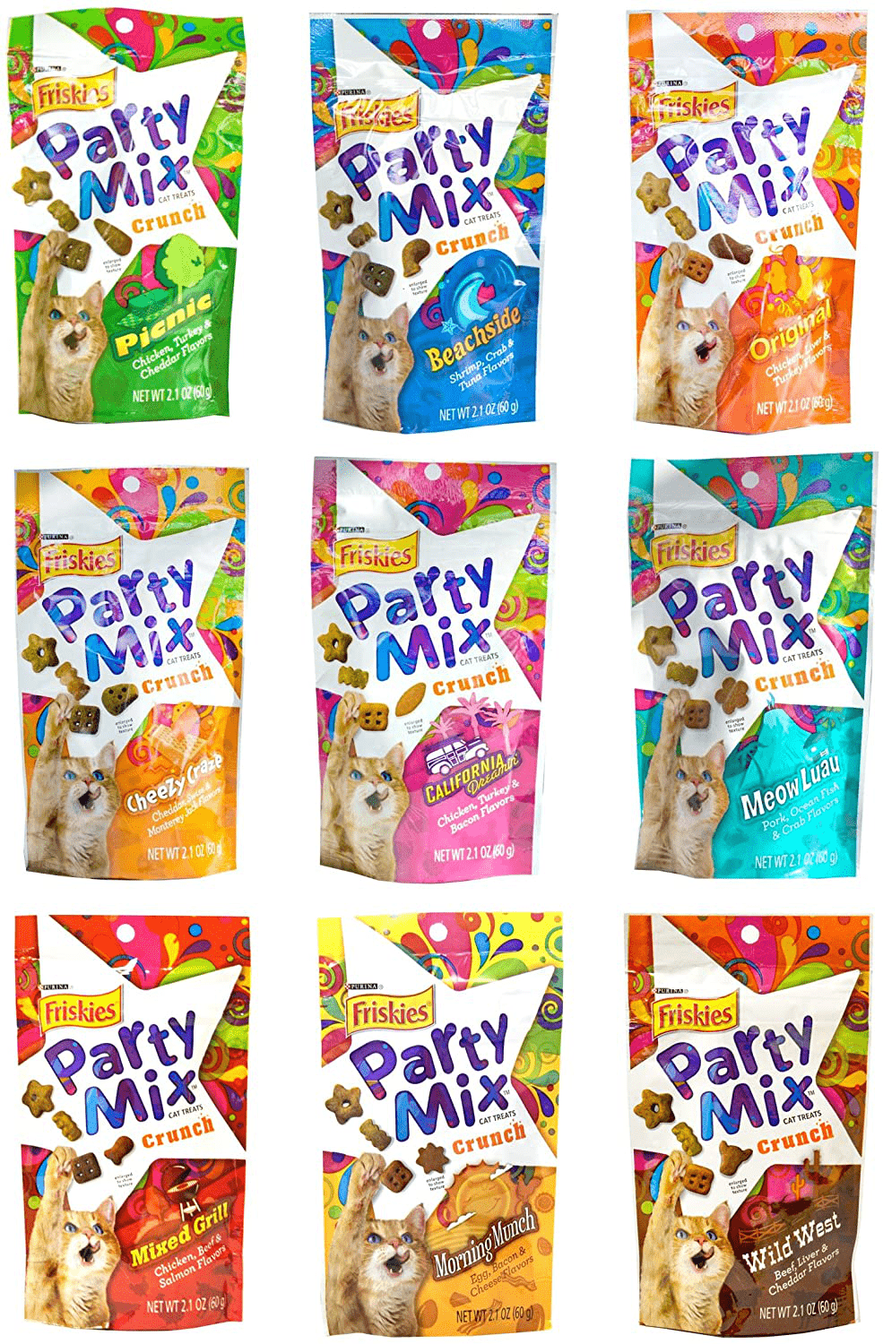 Wild West, Morning Munch, Mixed Grill, Picnic, Beachside, Cheezy Animals & Pet Supplies > Pet Supplies > Cat Supplies > Cat Treats Friskies Party Mix Crunch   